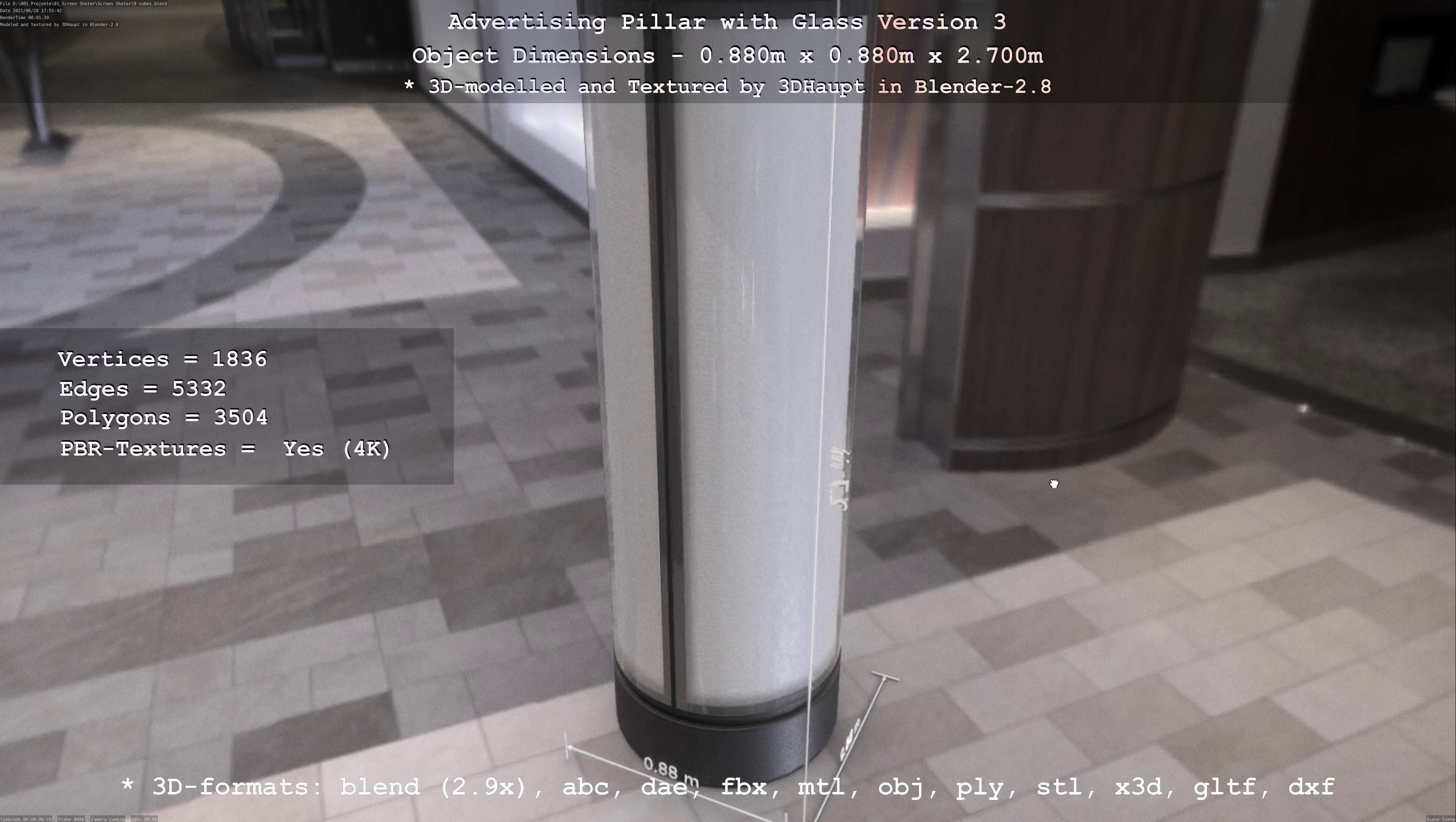 Advertising Pillar with Glass 3 Low-poly 3D model_37