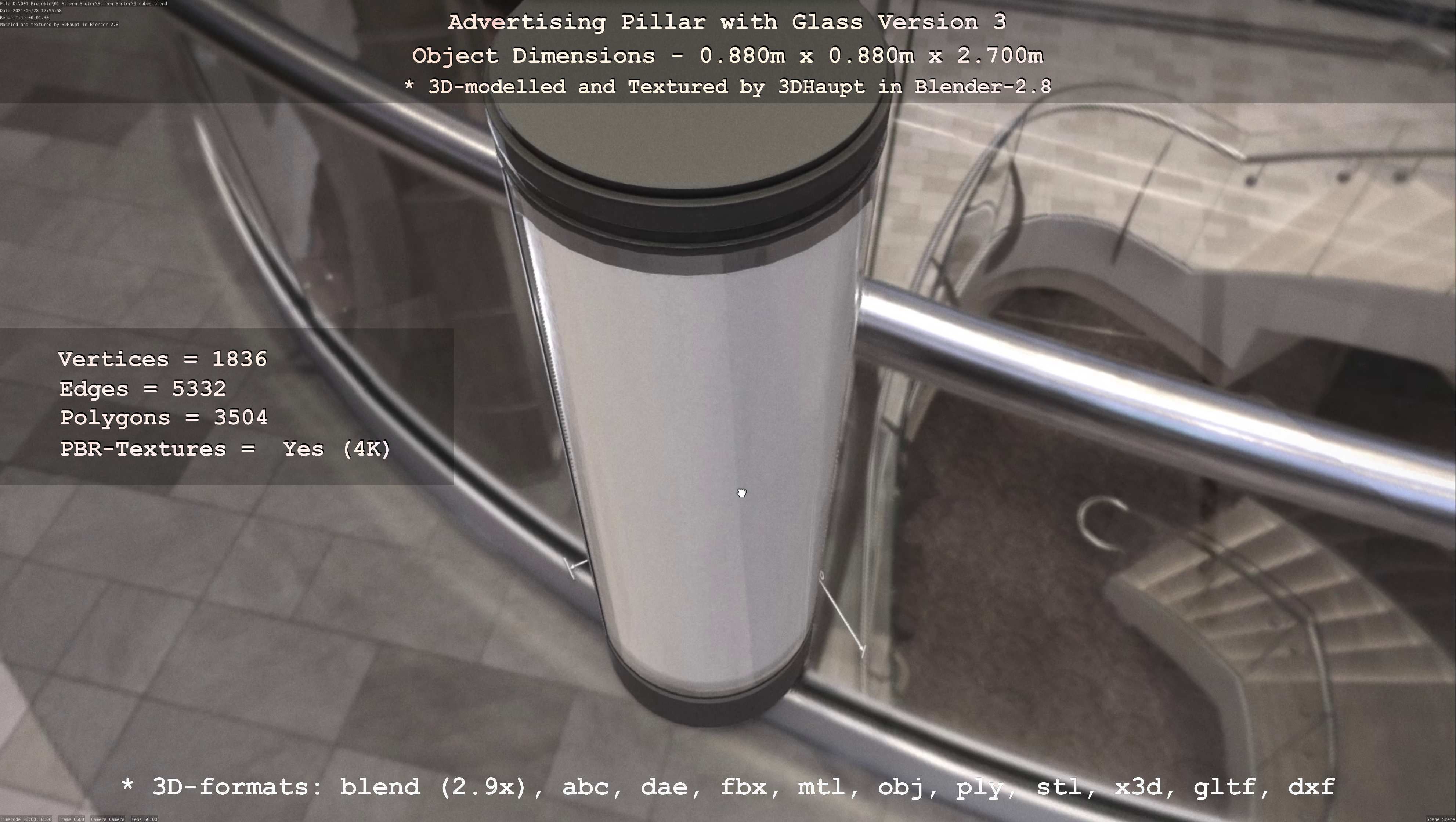 Advertising Pillar with Glass 3 Low-poly 3D model_48