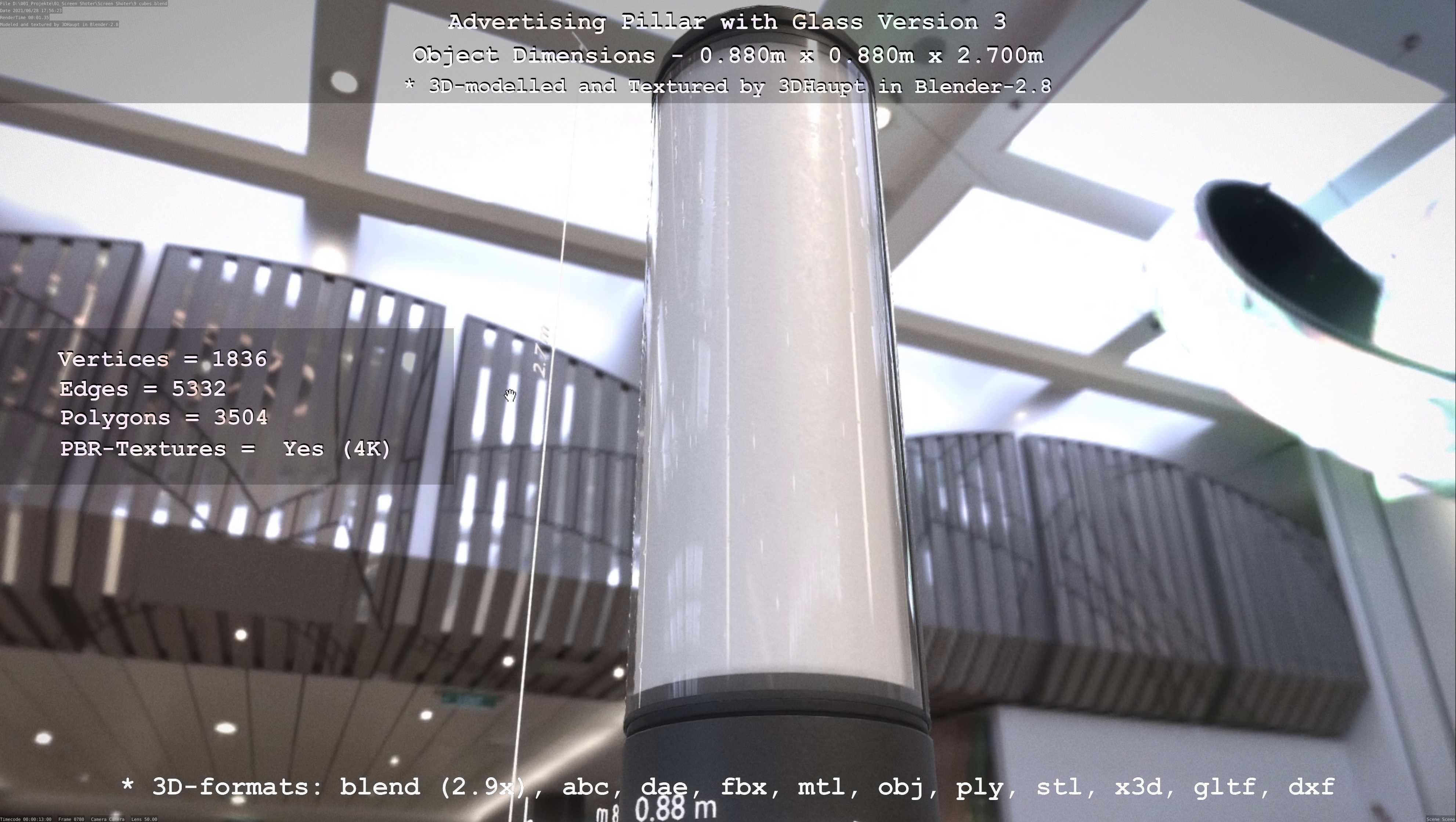 Advertising Pillar with Glass 3 Low-poly 3D model_65