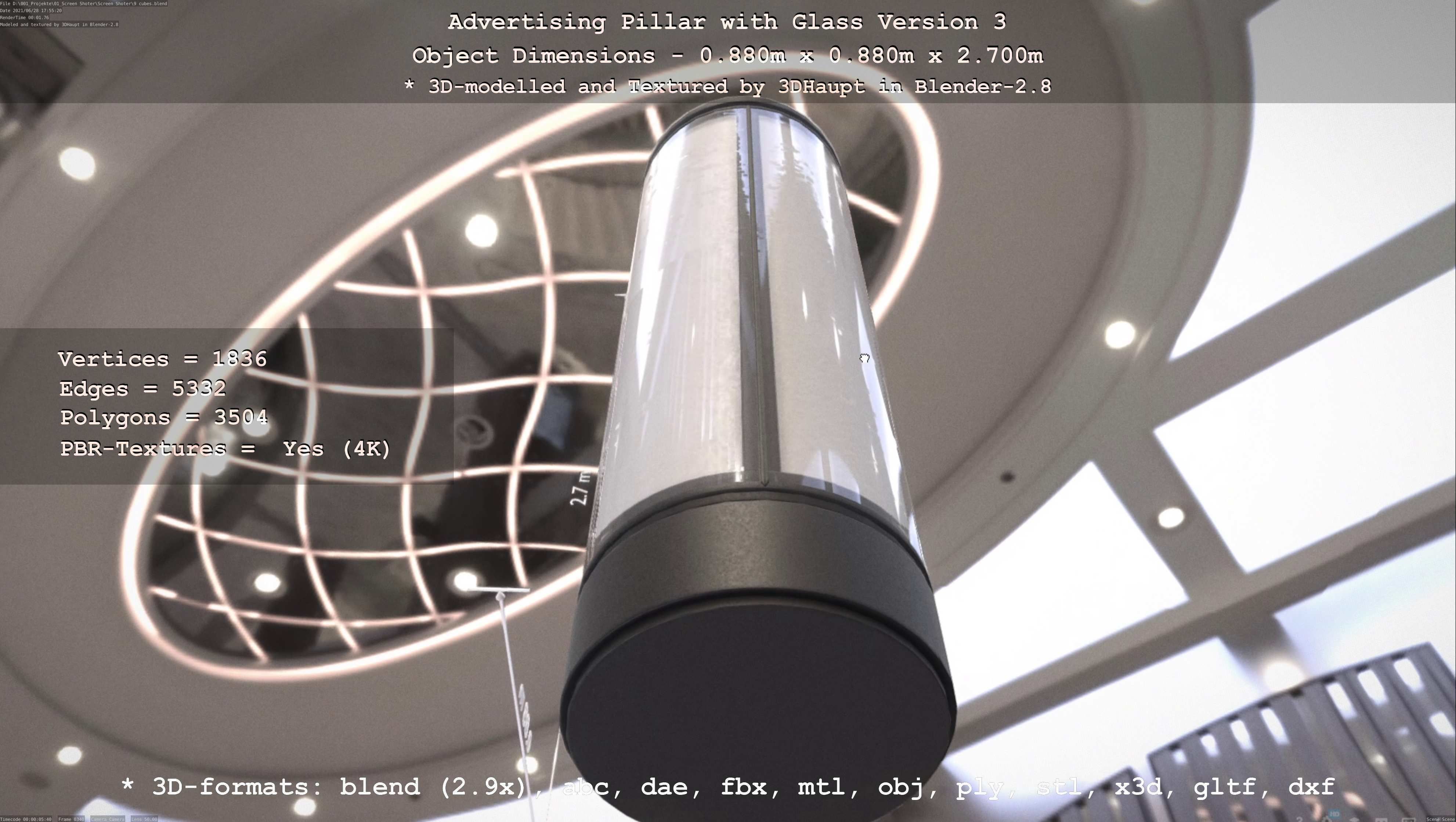 Advertising Pillar with Glass 3 Low-poly 3D model_99