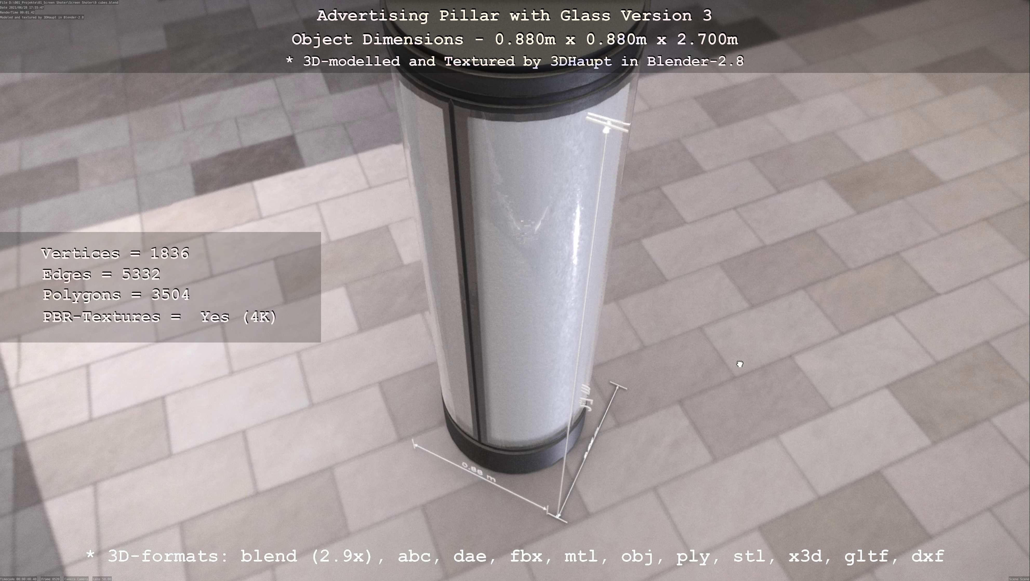 Advertising Pillar with Glass 3 Low-poly 3D model_40
