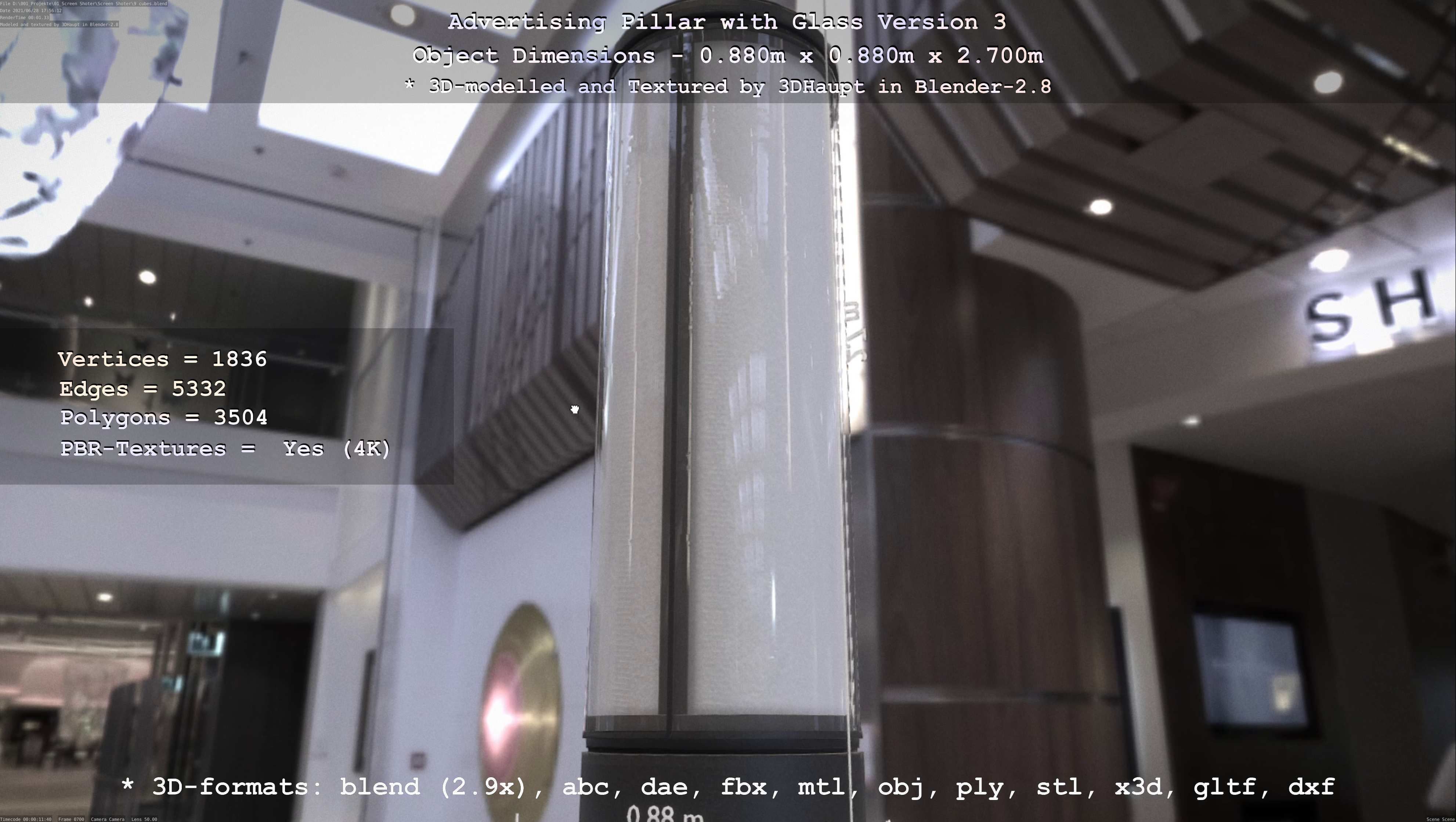 Advertising Pillar with Glass 3 Low-poly 3D model_57