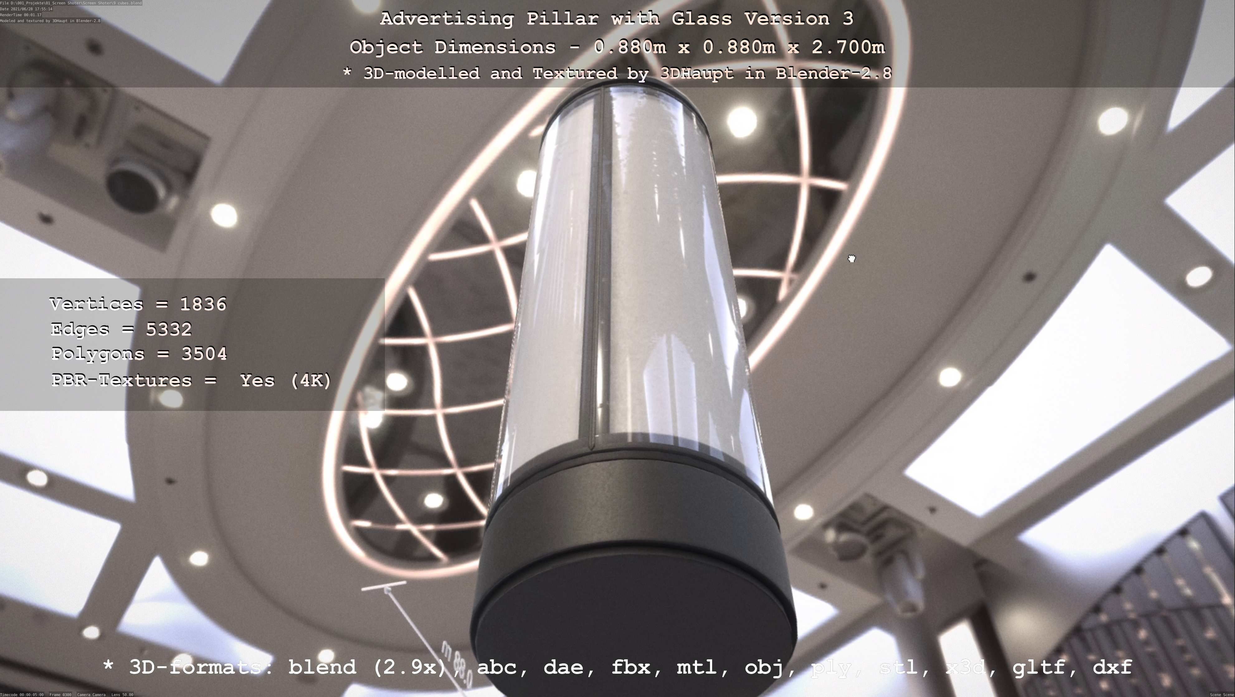 Advertising Pillar with Glass 3 Low-poly 3D model_96