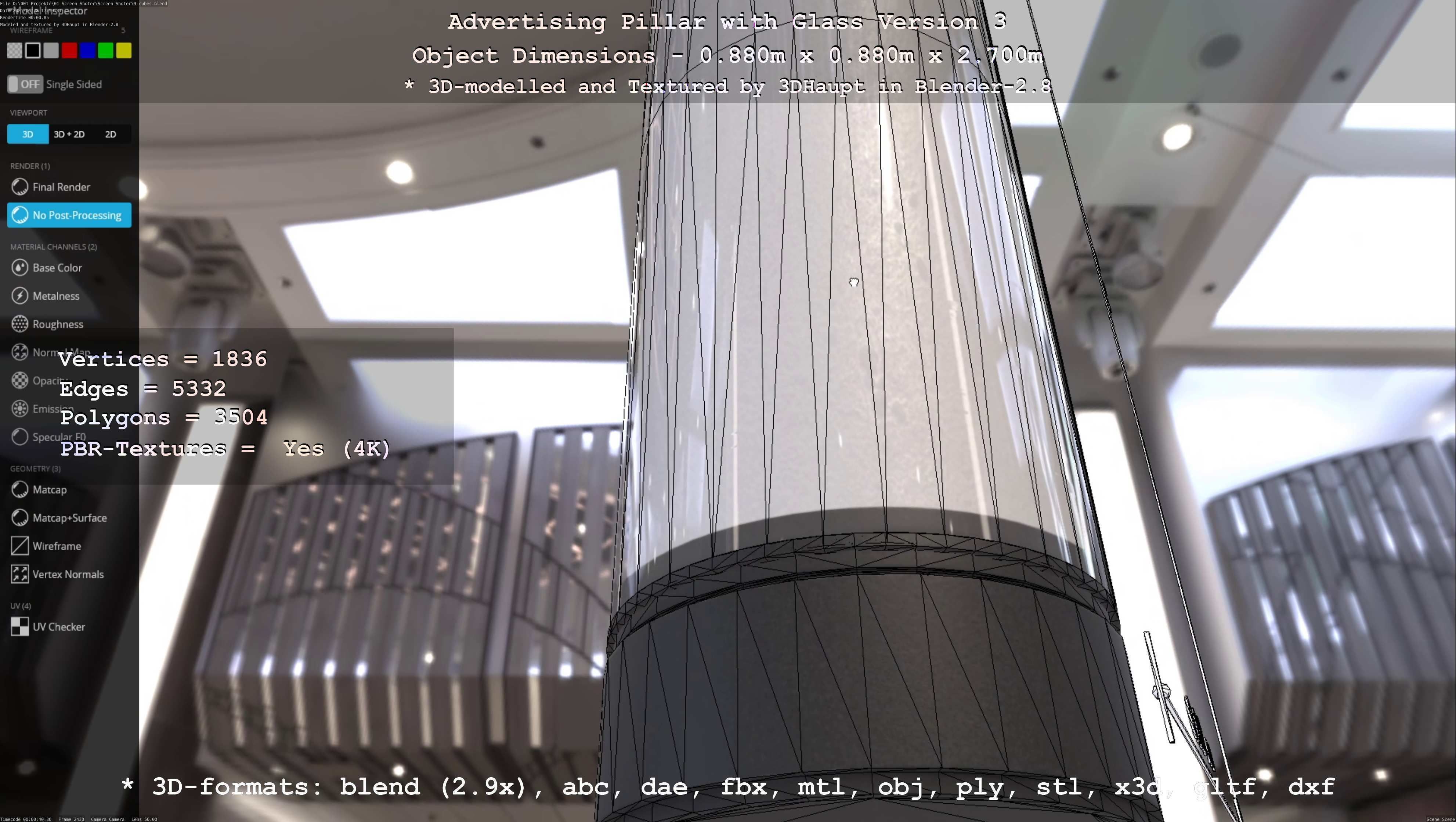 Advertising Pillar with Glass 3 Low-poly 3D model_28
