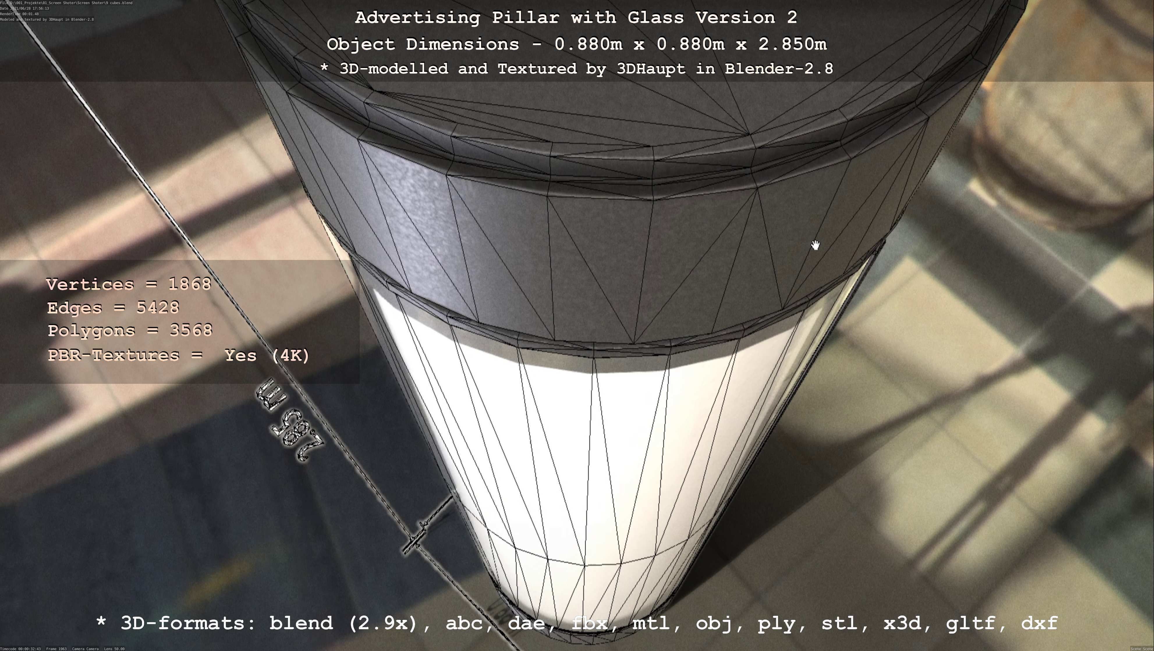 Advertising Pillar with Glass 2 Low-poly 3D model_65