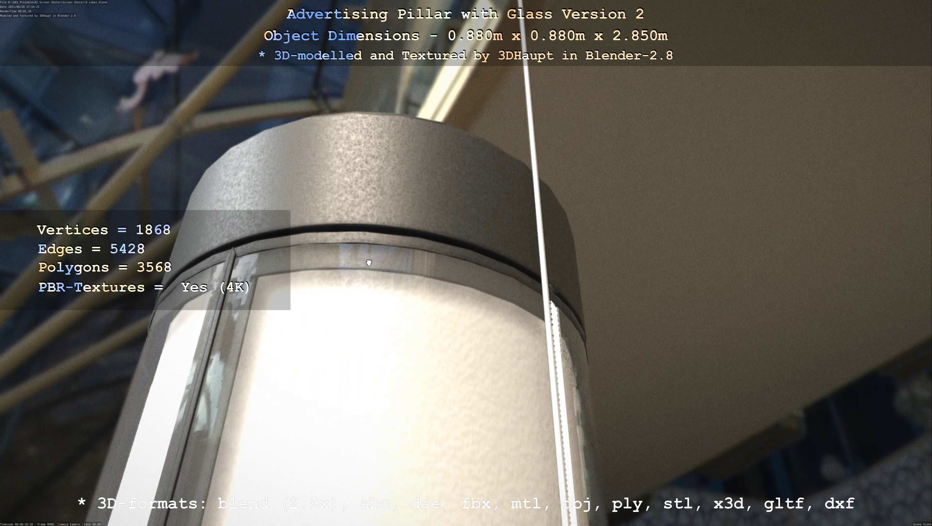 Advertising Pillar with Glass 2 Low-poly 3D model_129