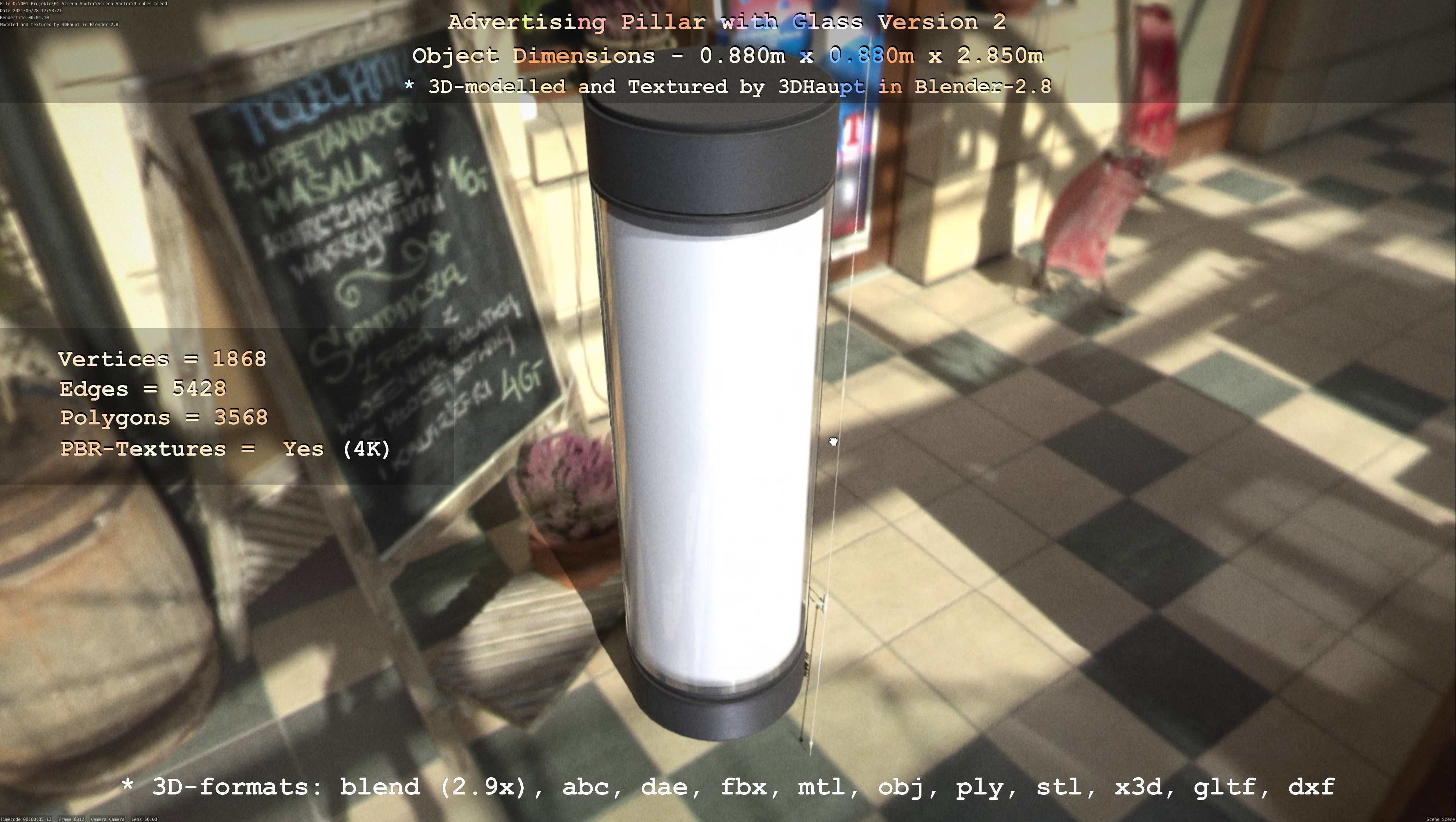 Advertising Pillar with Glass 2 Low-poly 3D model_41