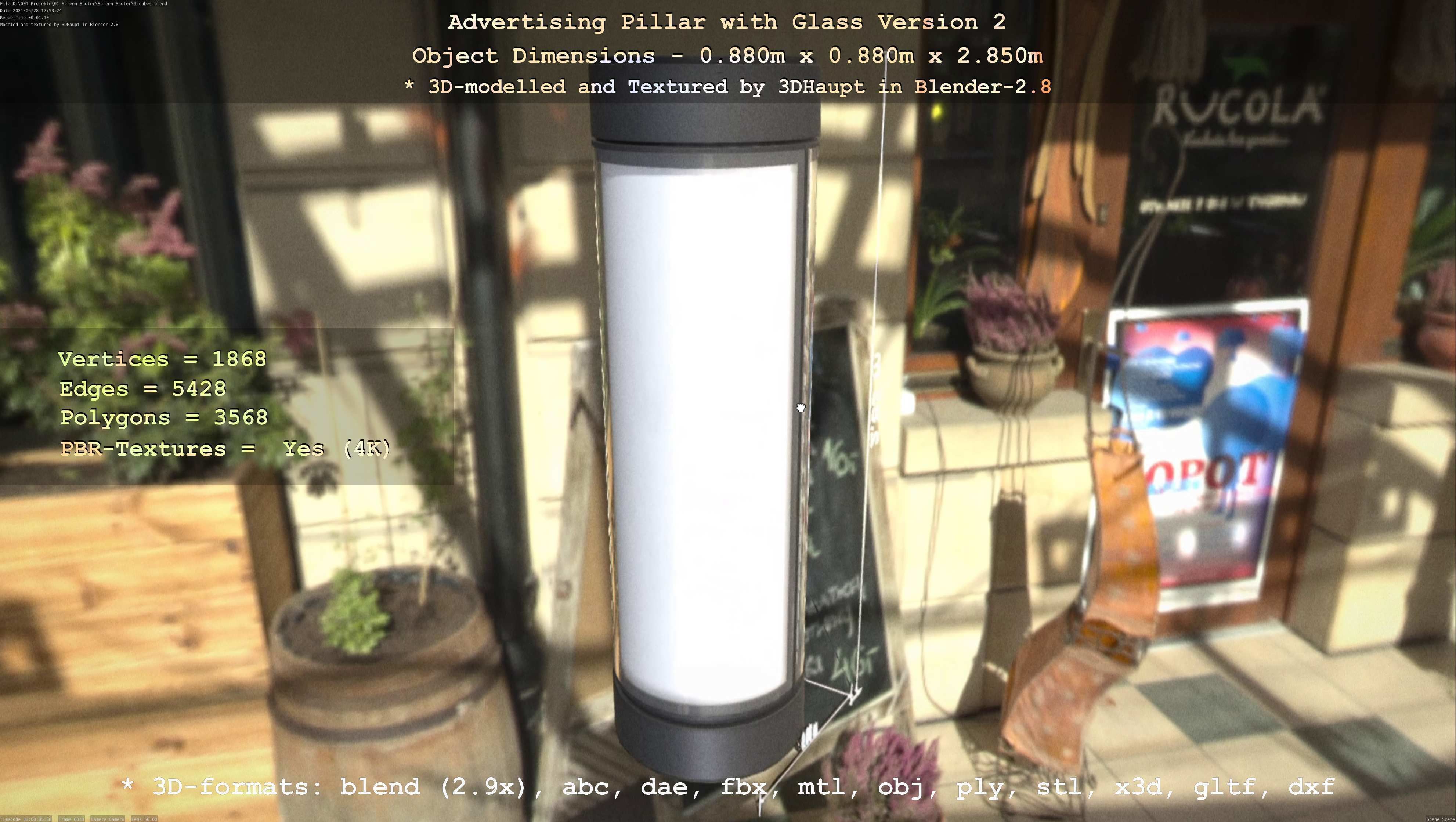 Advertising Pillar with Glass 2 Low-poly 3D model_101