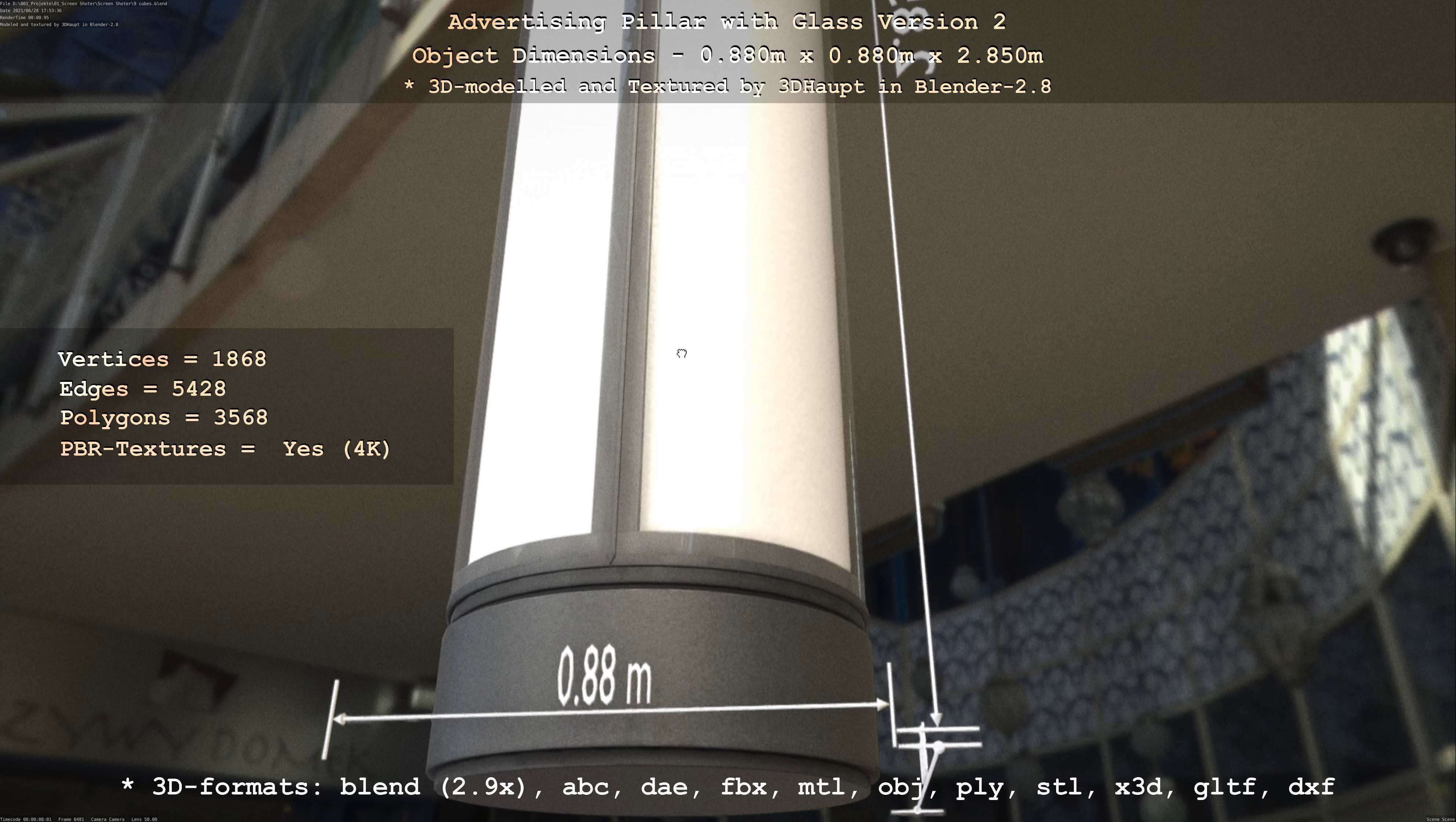 Advertising Pillar with Glass 2 Low-poly 3D model_106