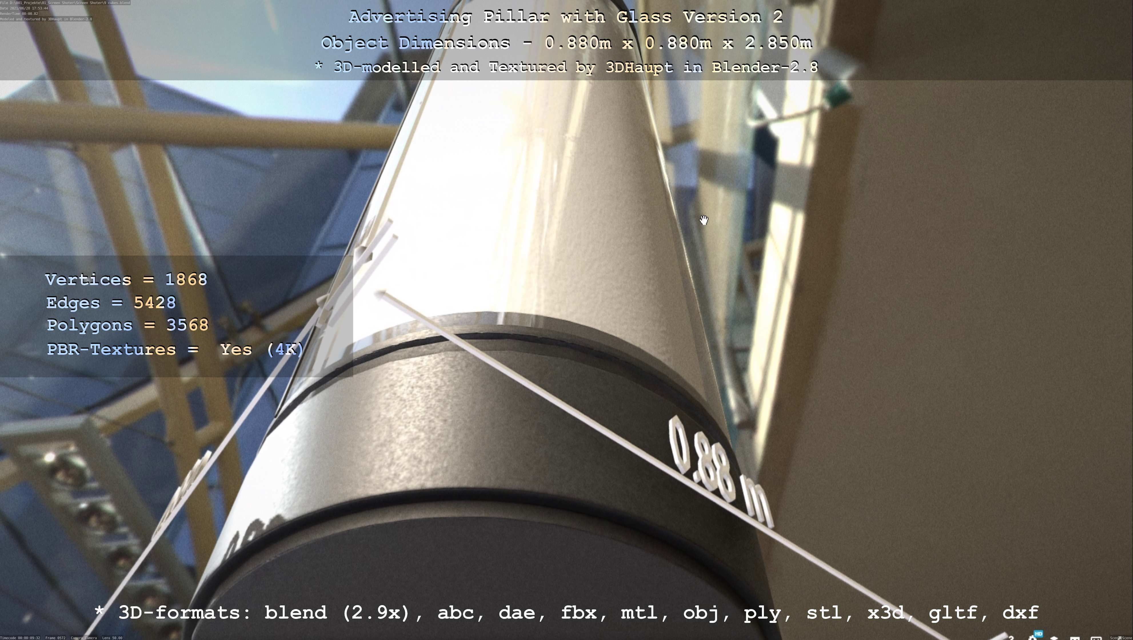 Advertising Pillar with Glass 2 Low-poly 3D model_109