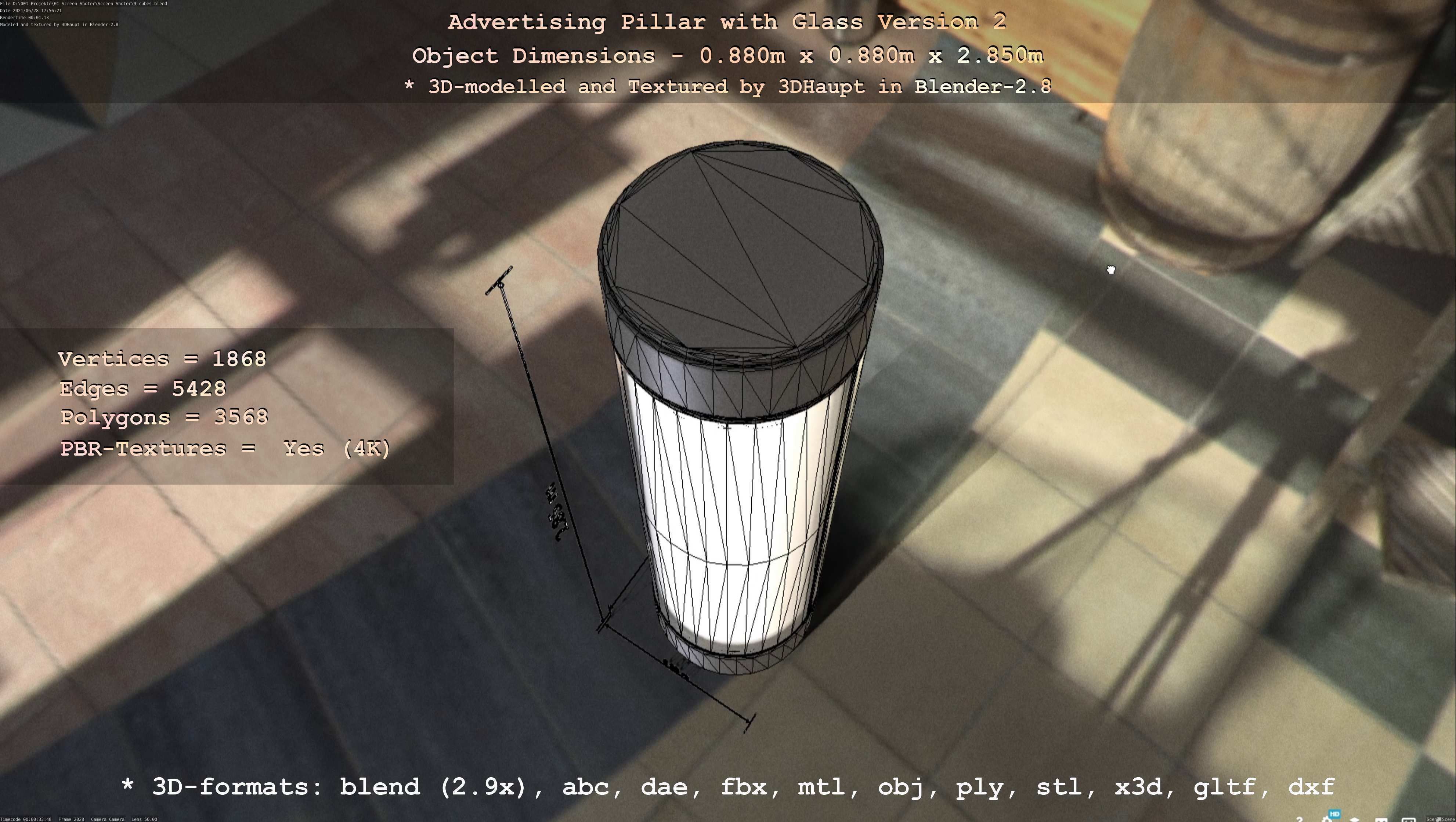 Advertising Pillar with Glass 2 Low-poly 3D model_68