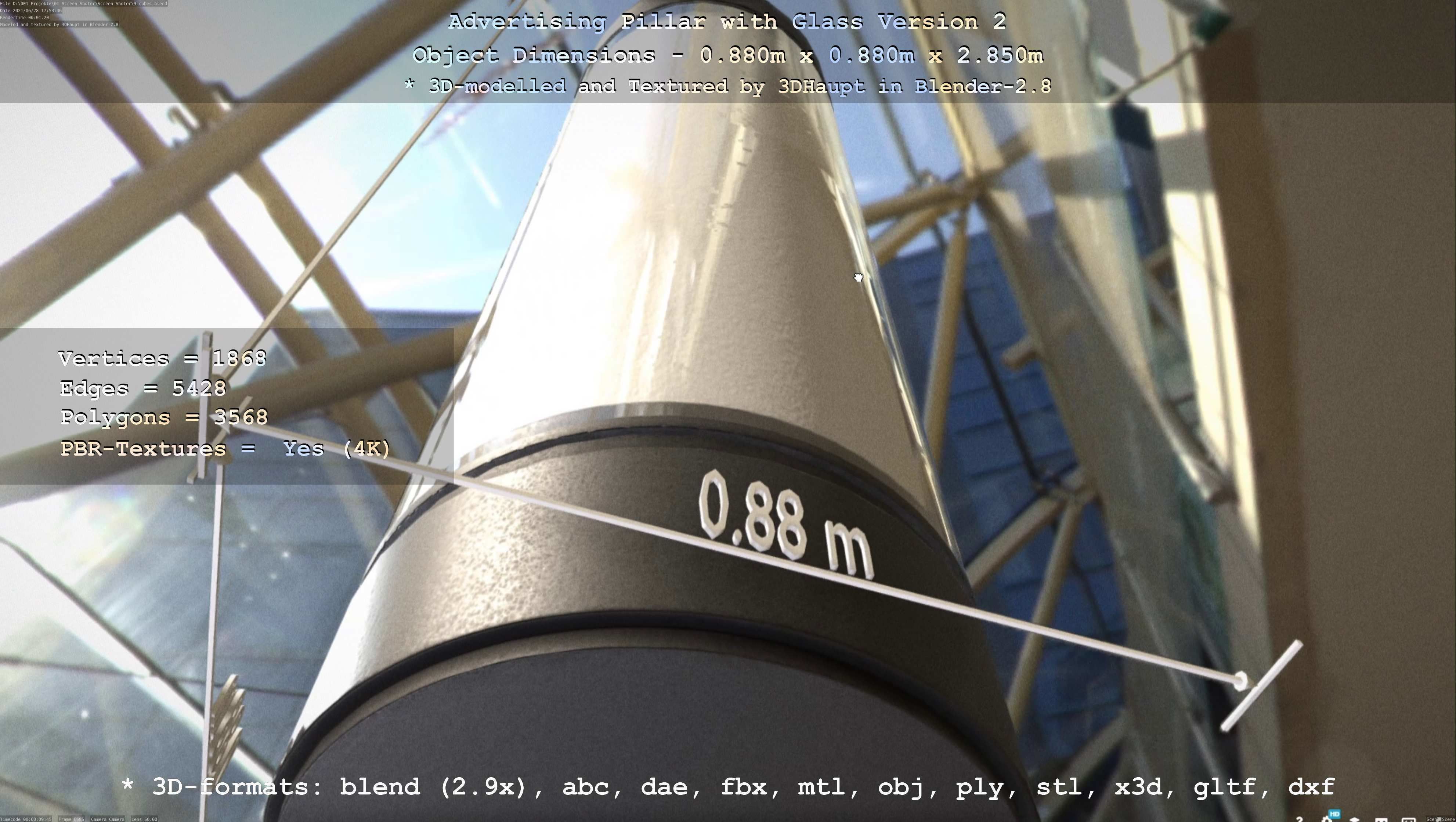 Advertising Pillar with Glass 2 Low-poly 3D model_110