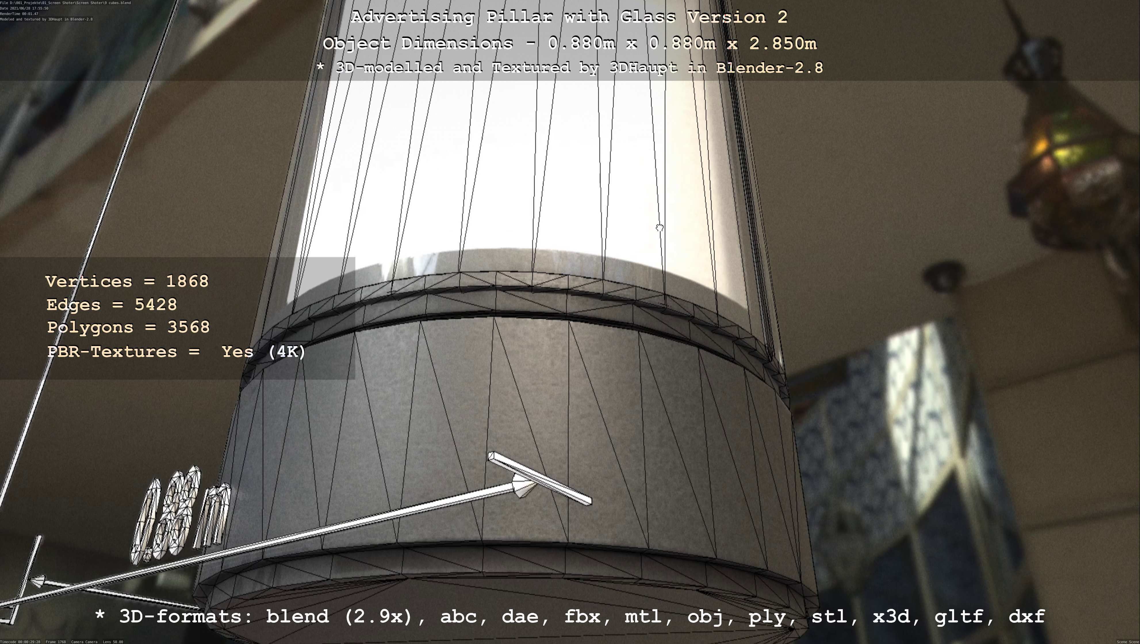 Advertising Pillar with Glass 2 Low-poly 3D model_12