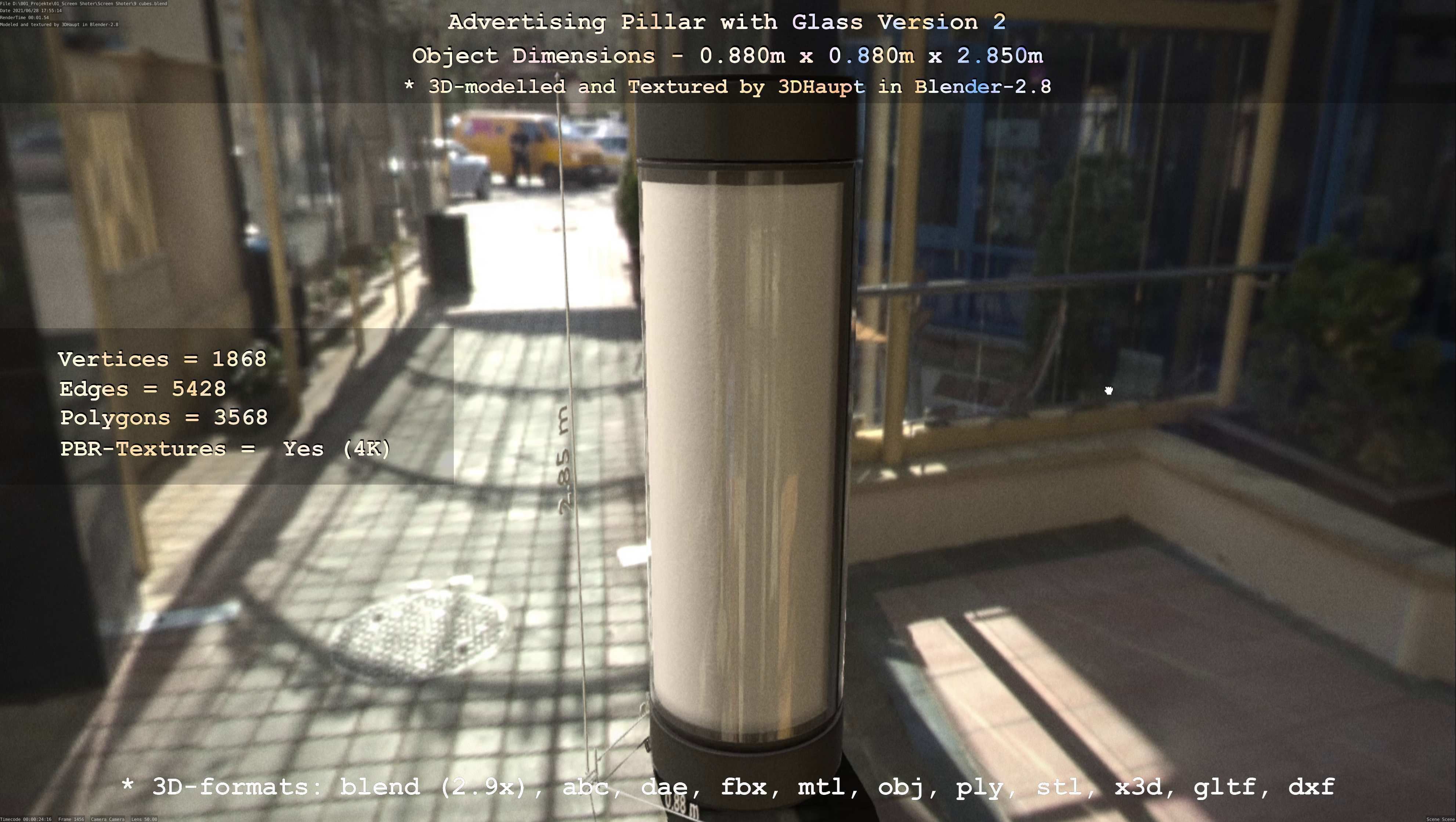 Advertising Pillar with Glass 2 Low-poly 3D model_56