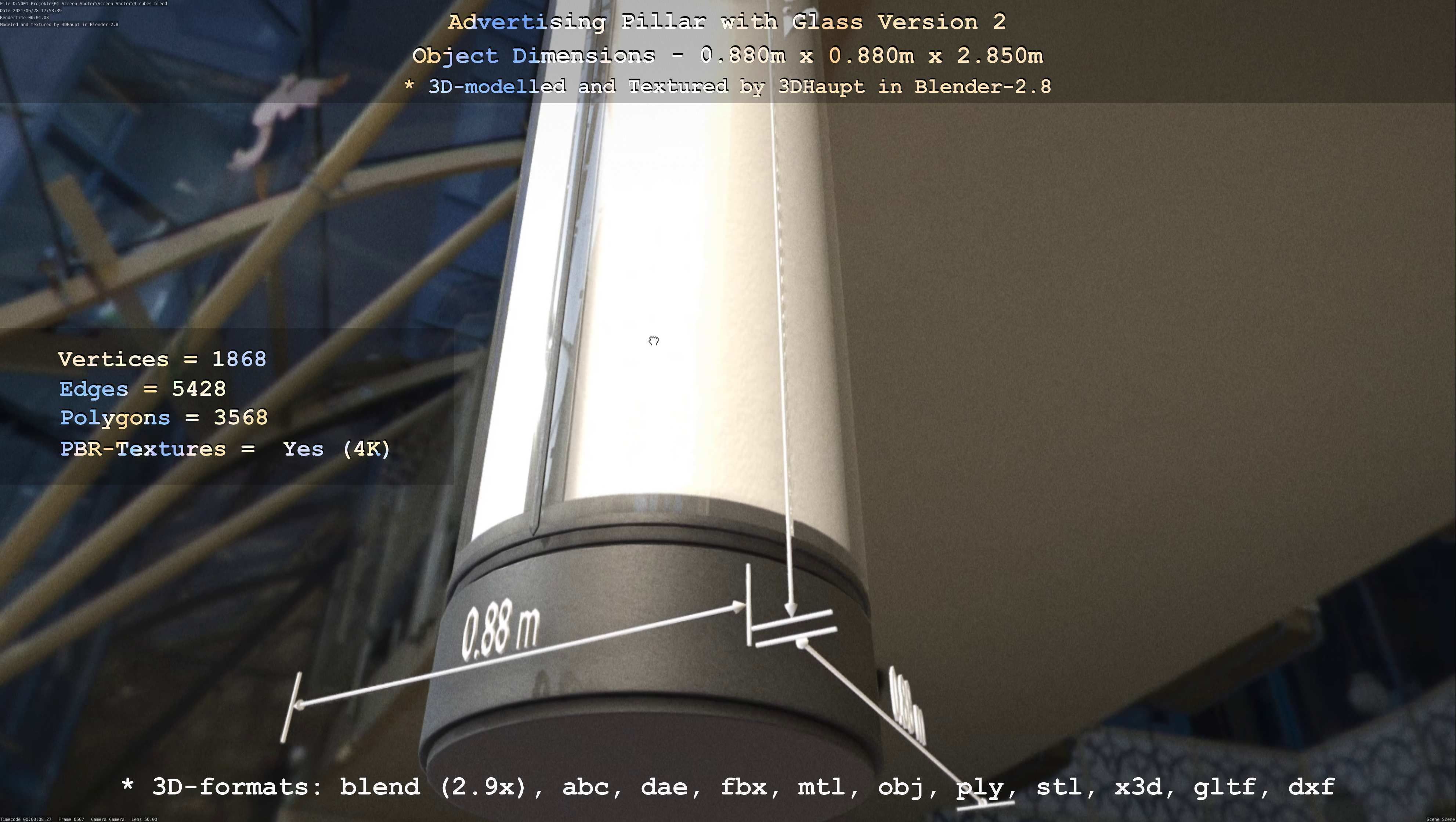 Advertising Pillar with Glass 2 Low-poly 3D model_44