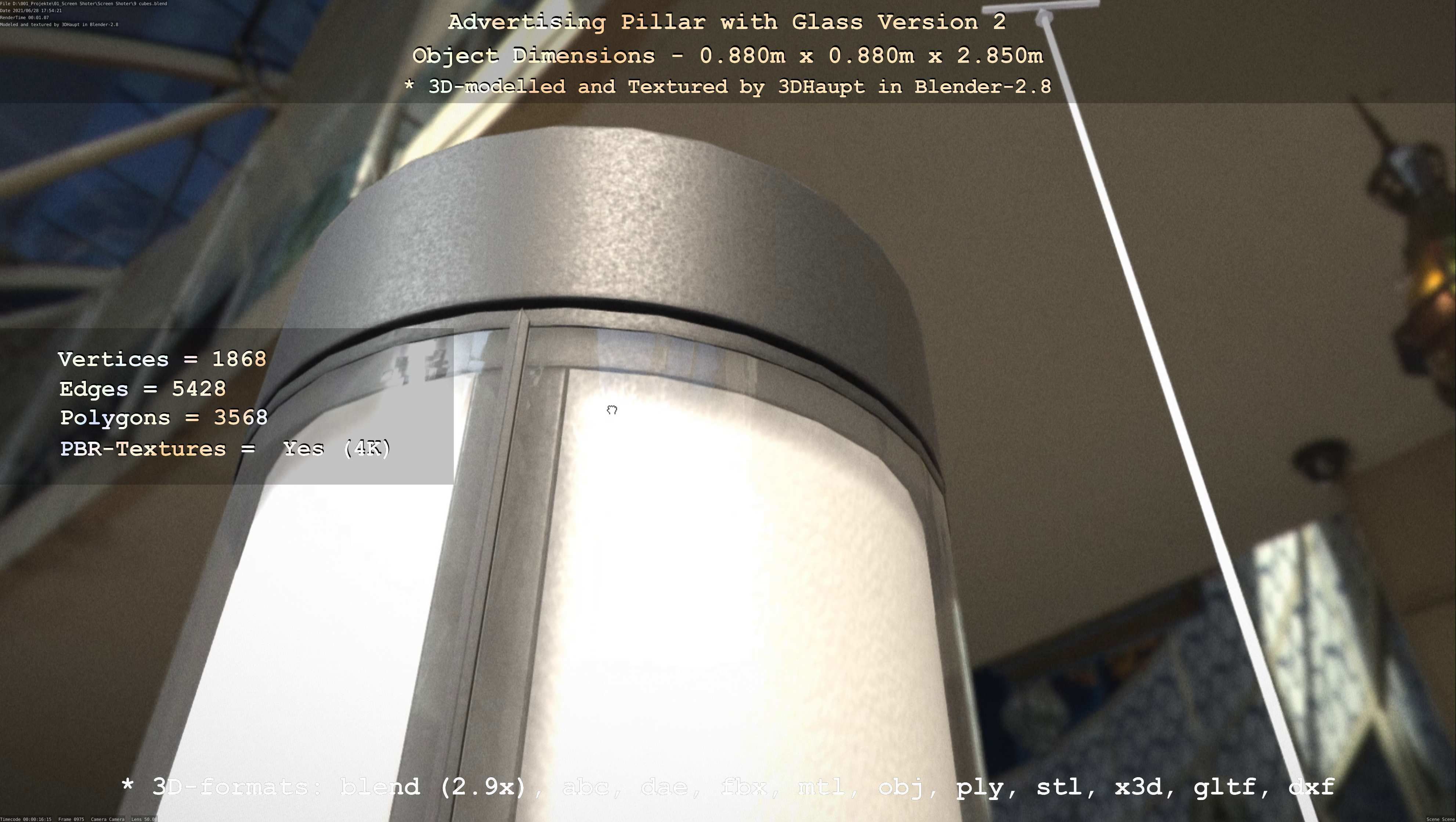 Advertising Pillar with Glass 2 Low-poly 3D model_128