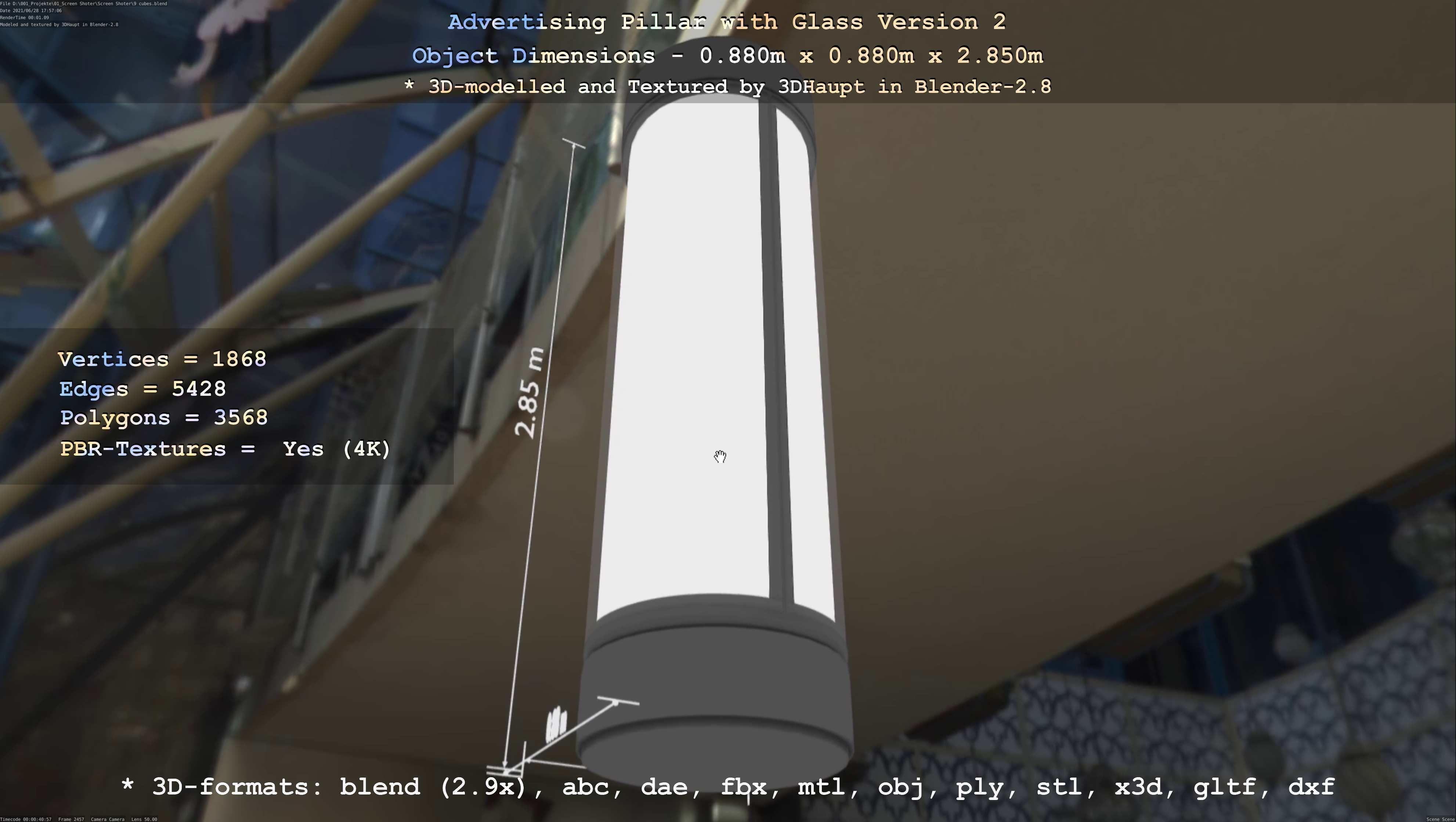 Advertising Pillar with Glass 2 Low-poly 3D model_86