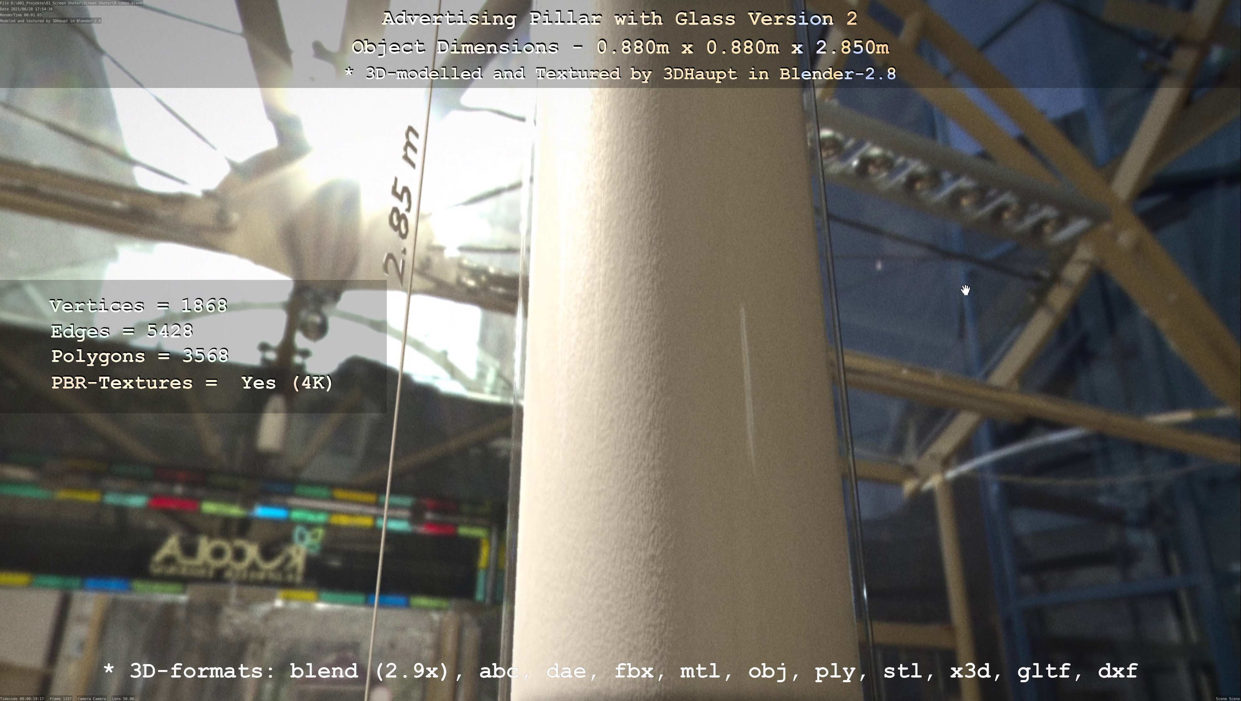 Advertising Pillar with Glass 2 Low-poly 3D model_136