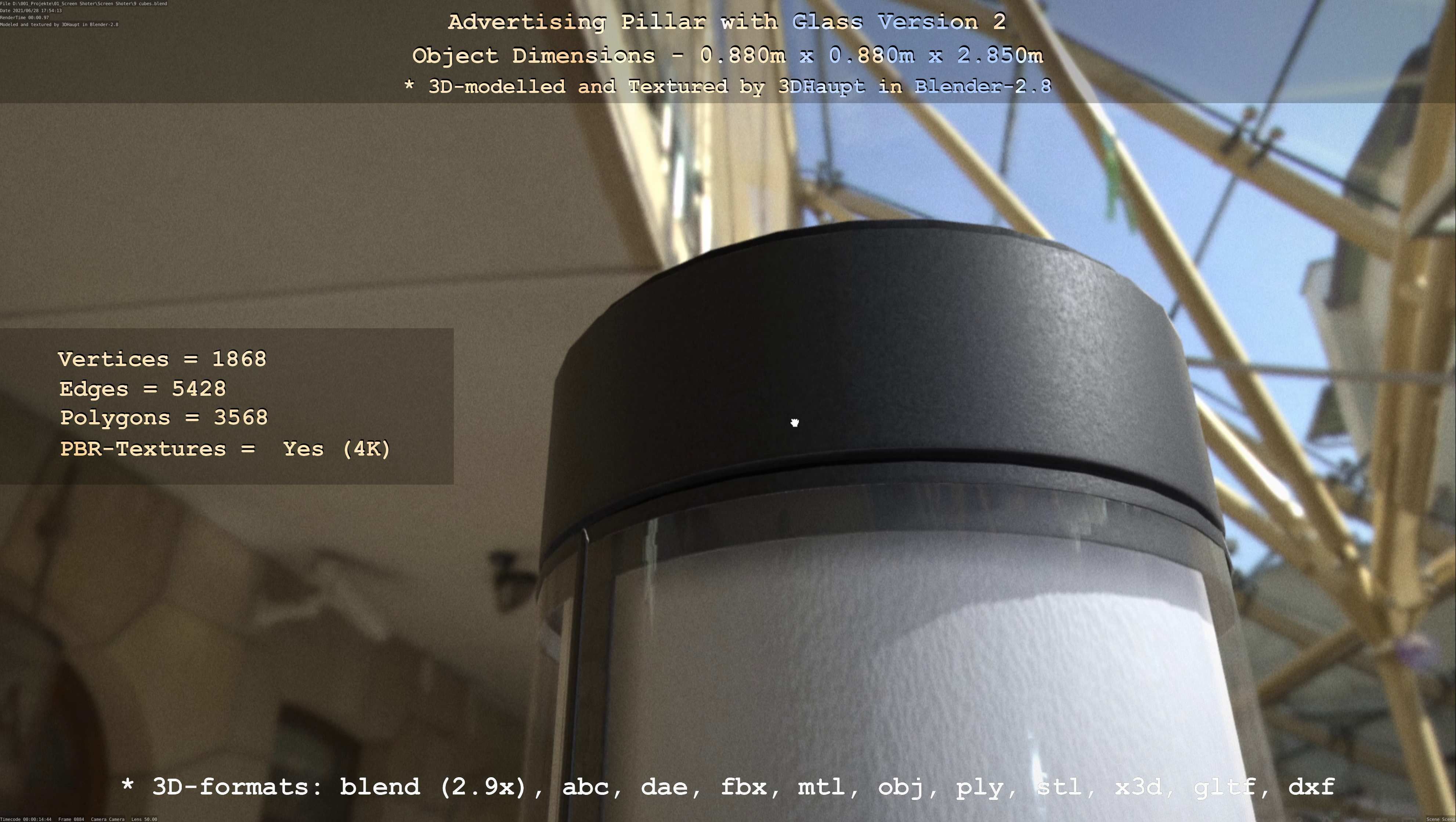 Advertising Pillar with Glass 2 Low-poly 3D model_50