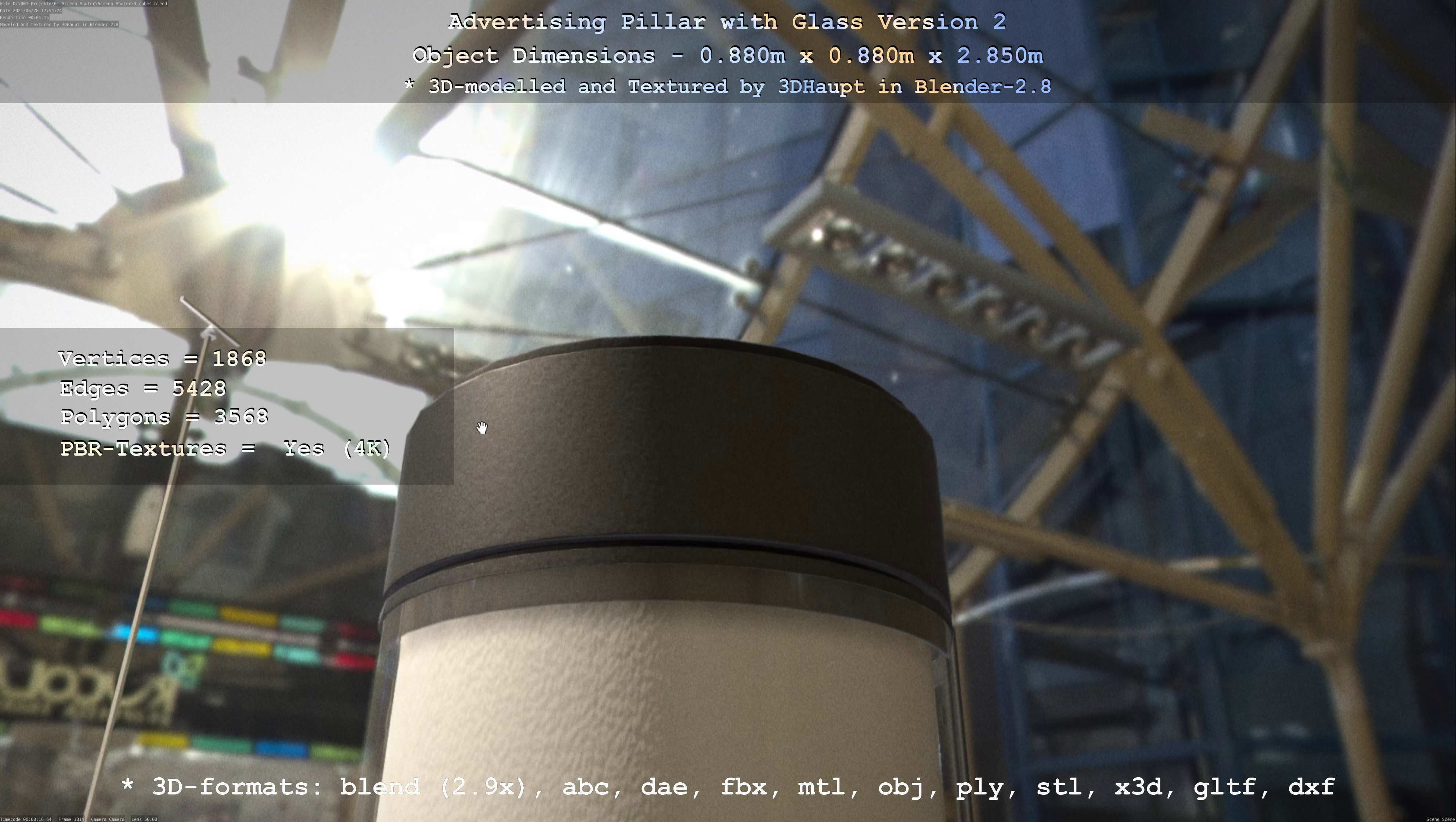 Advertising Pillar with Glass 2 Low-poly 3D model_131