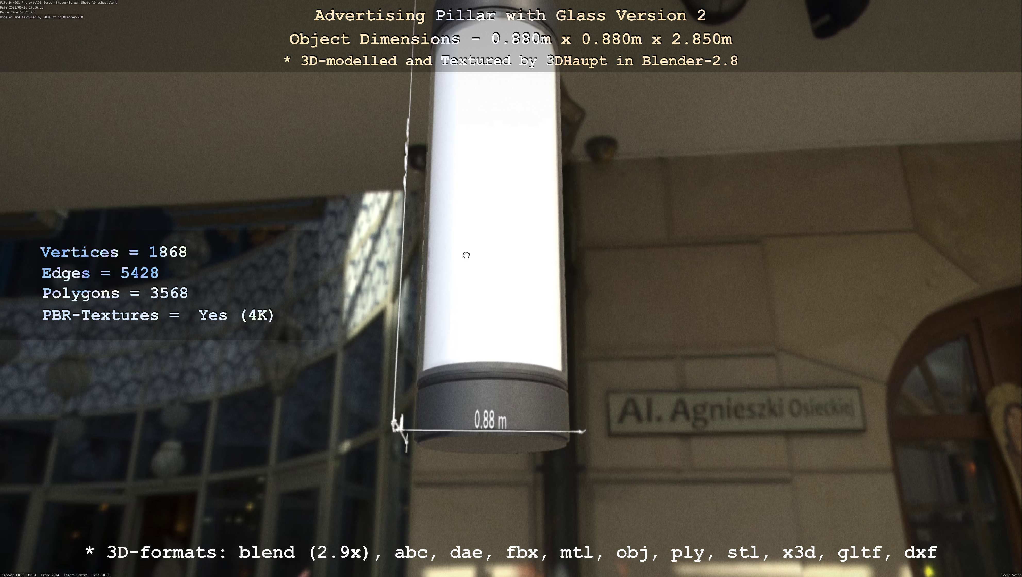 Advertising Pillar with Glass 2 Low-poly 3D model_22