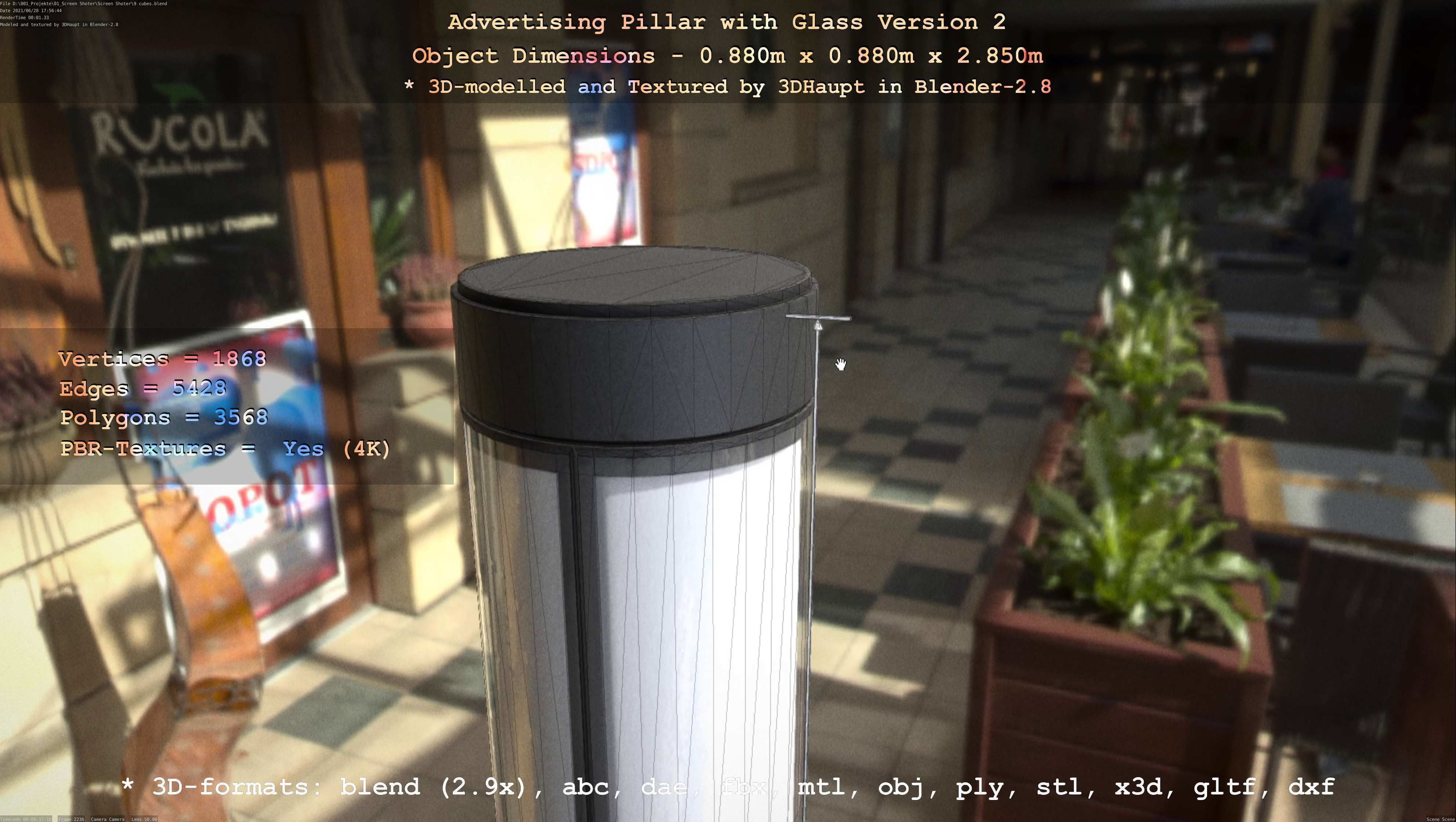 Advertising Pillar with Glass 2 Low-poly 3D model_75