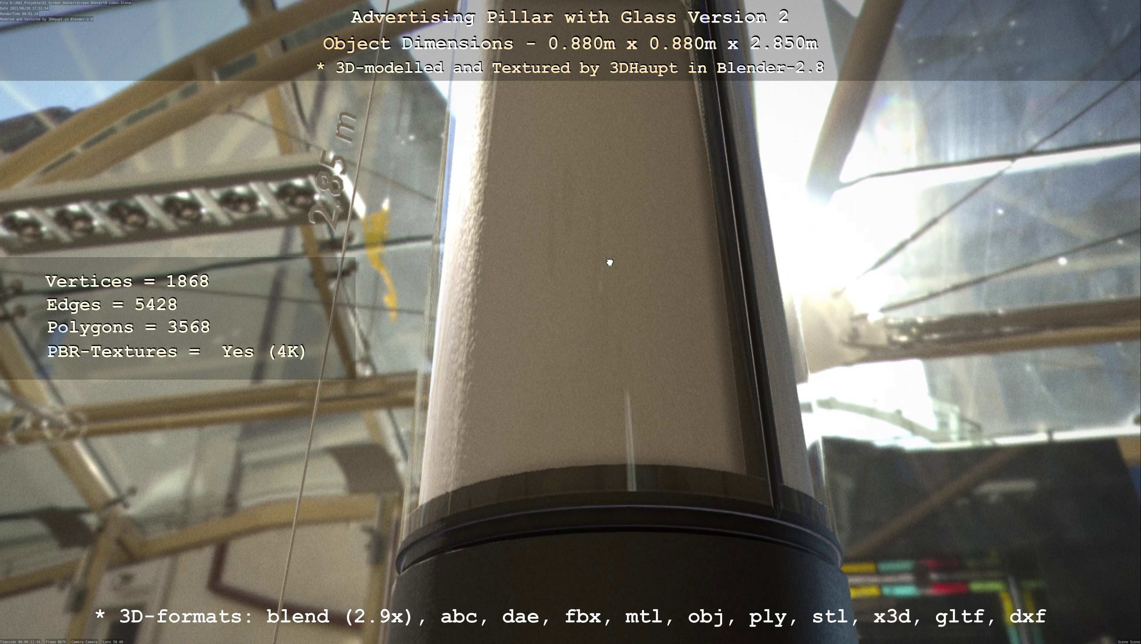 Advertising Pillar with Glass 2 Low-poly 3D model_47