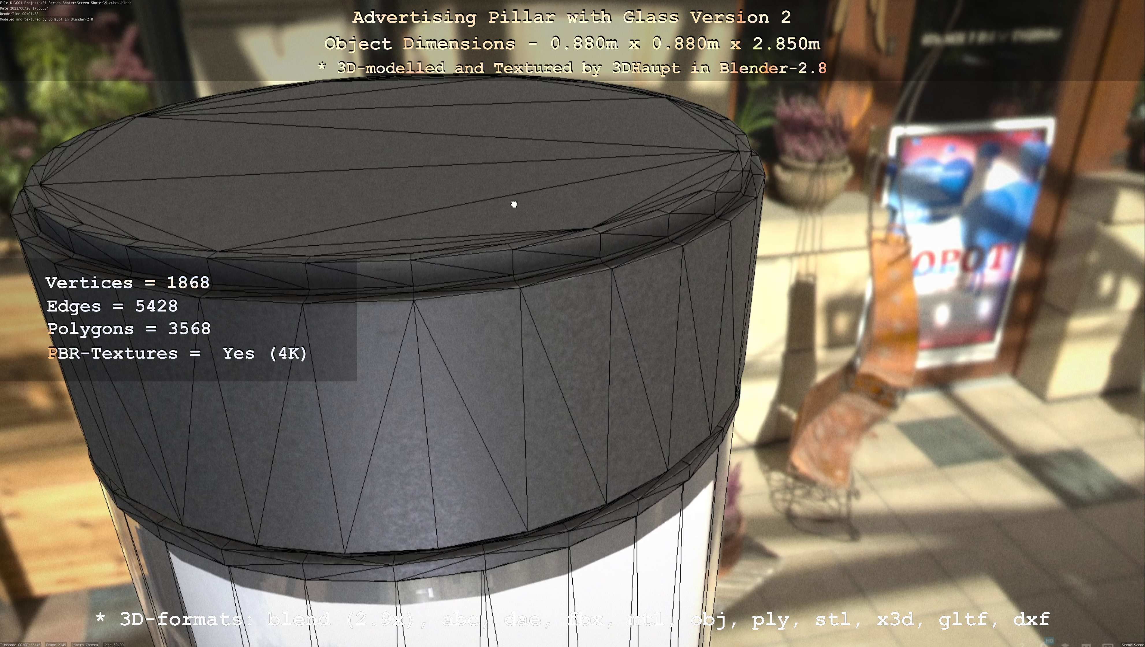 Advertising Pillar with Glass 2 Low-poly 3D model_73