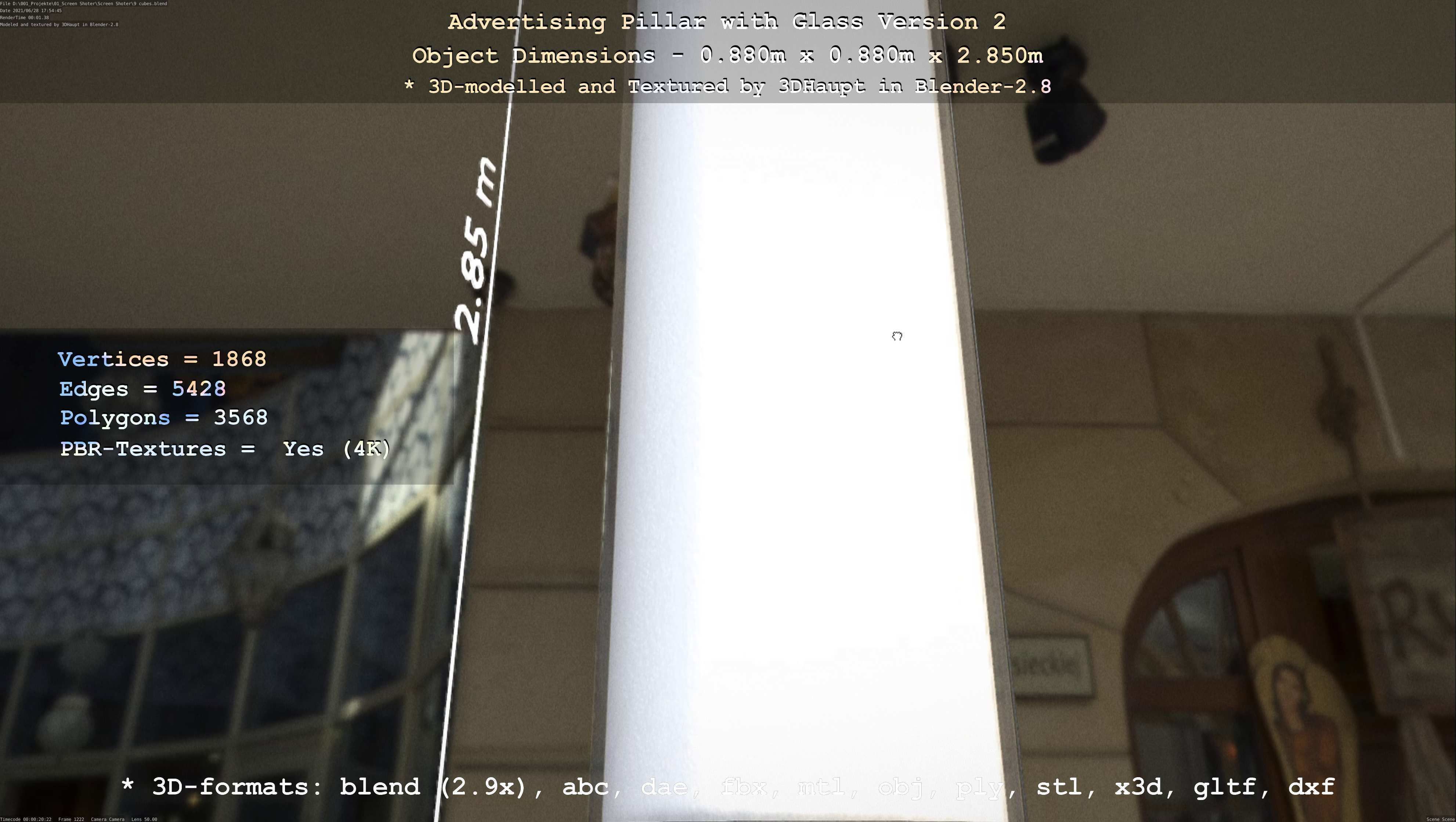 Advertising Pillar with Glass 2 Low-poly 3D model_140