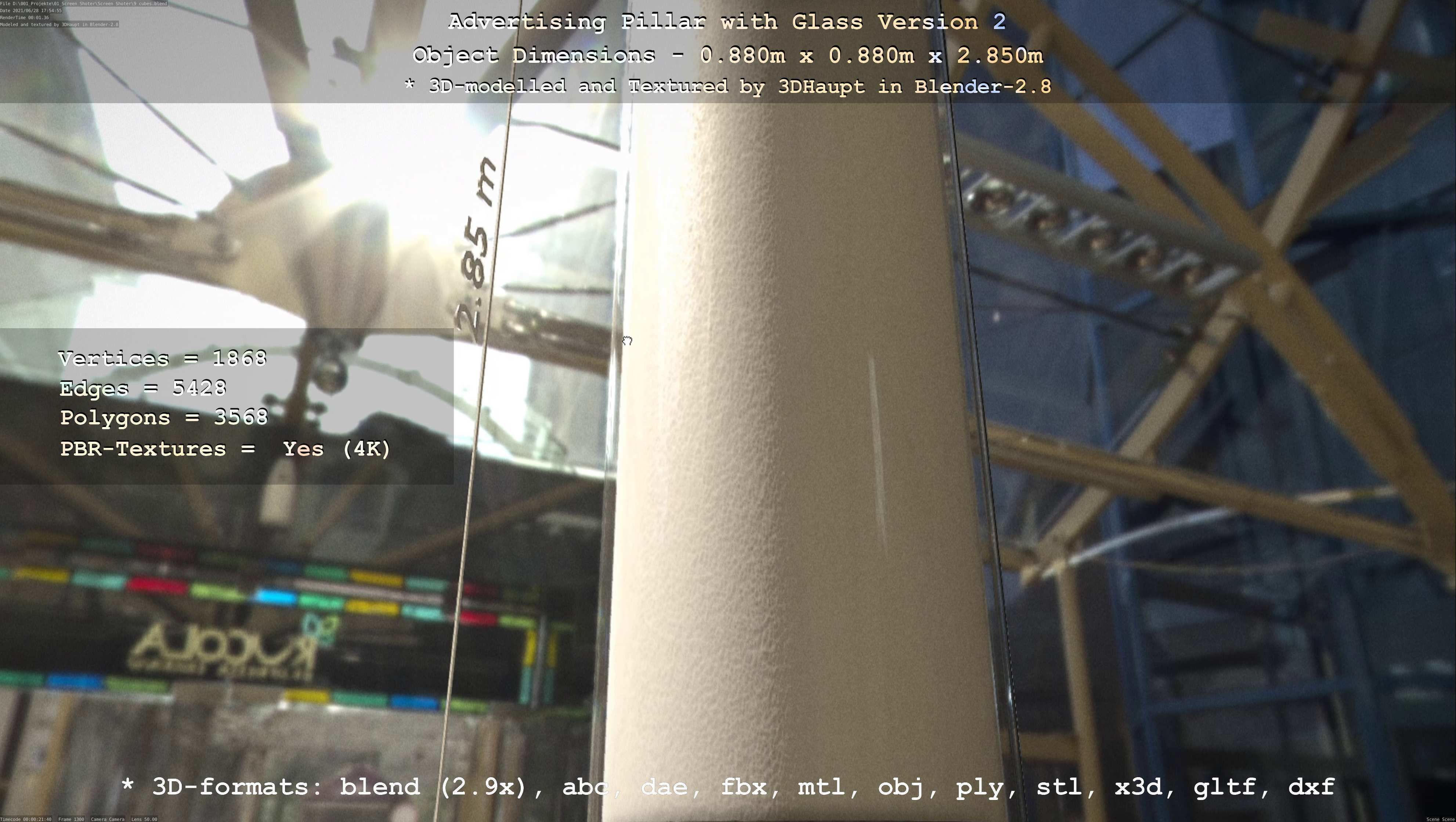 Advertising Pillar with Glass 2 Low-poly 3D model_143