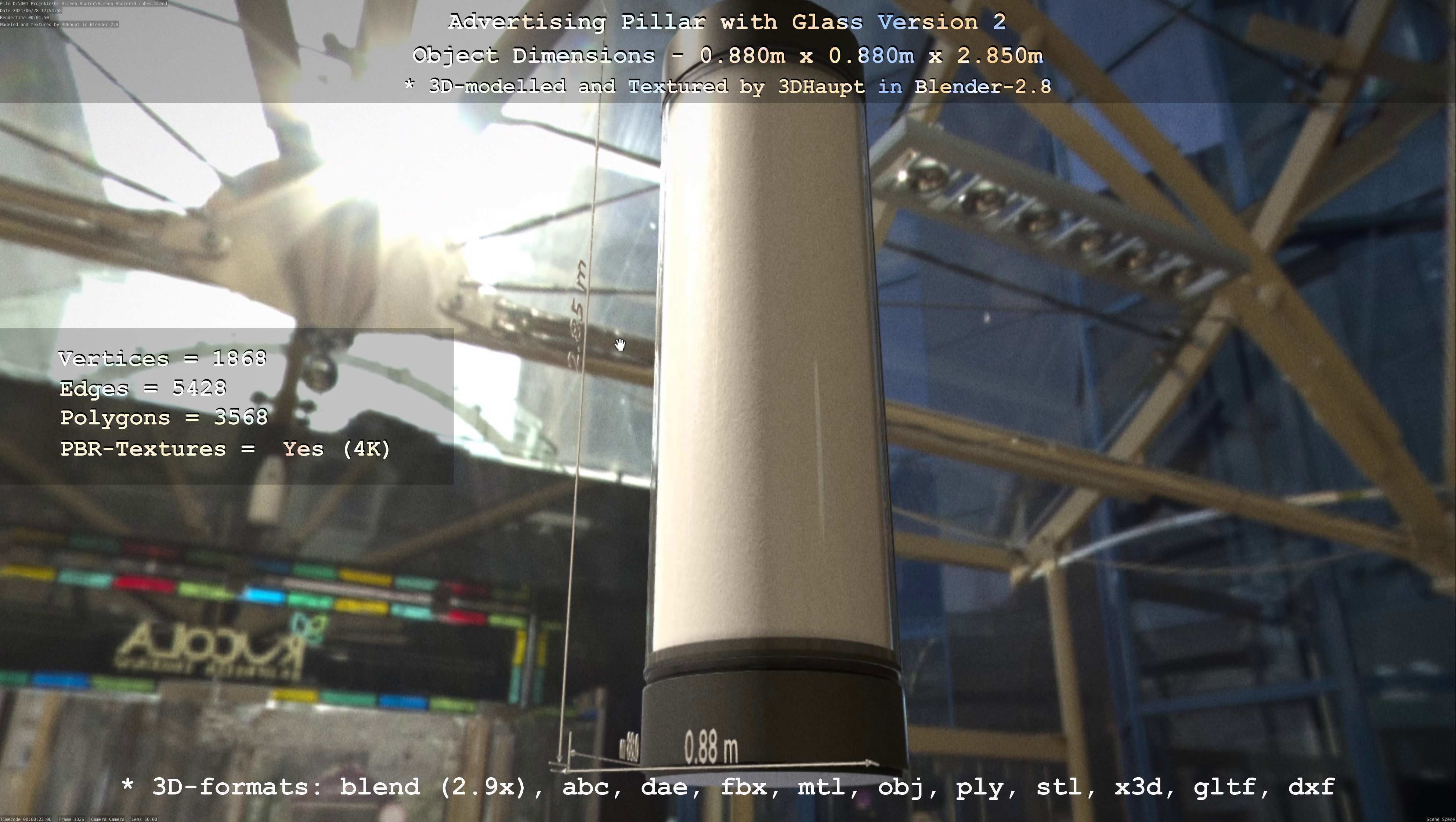 Advertising Pillar with Glass 2 Low-poly 3D model_46