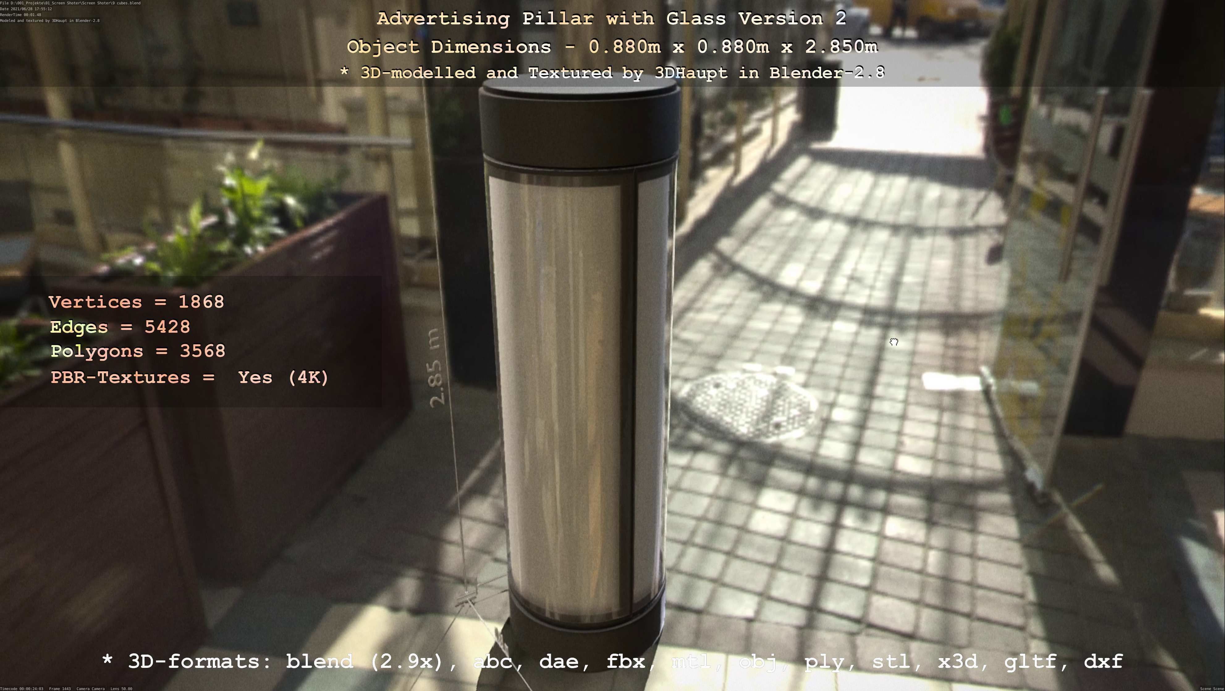 Advertising Pillar with Glass 2 Low-poly 3D model_2