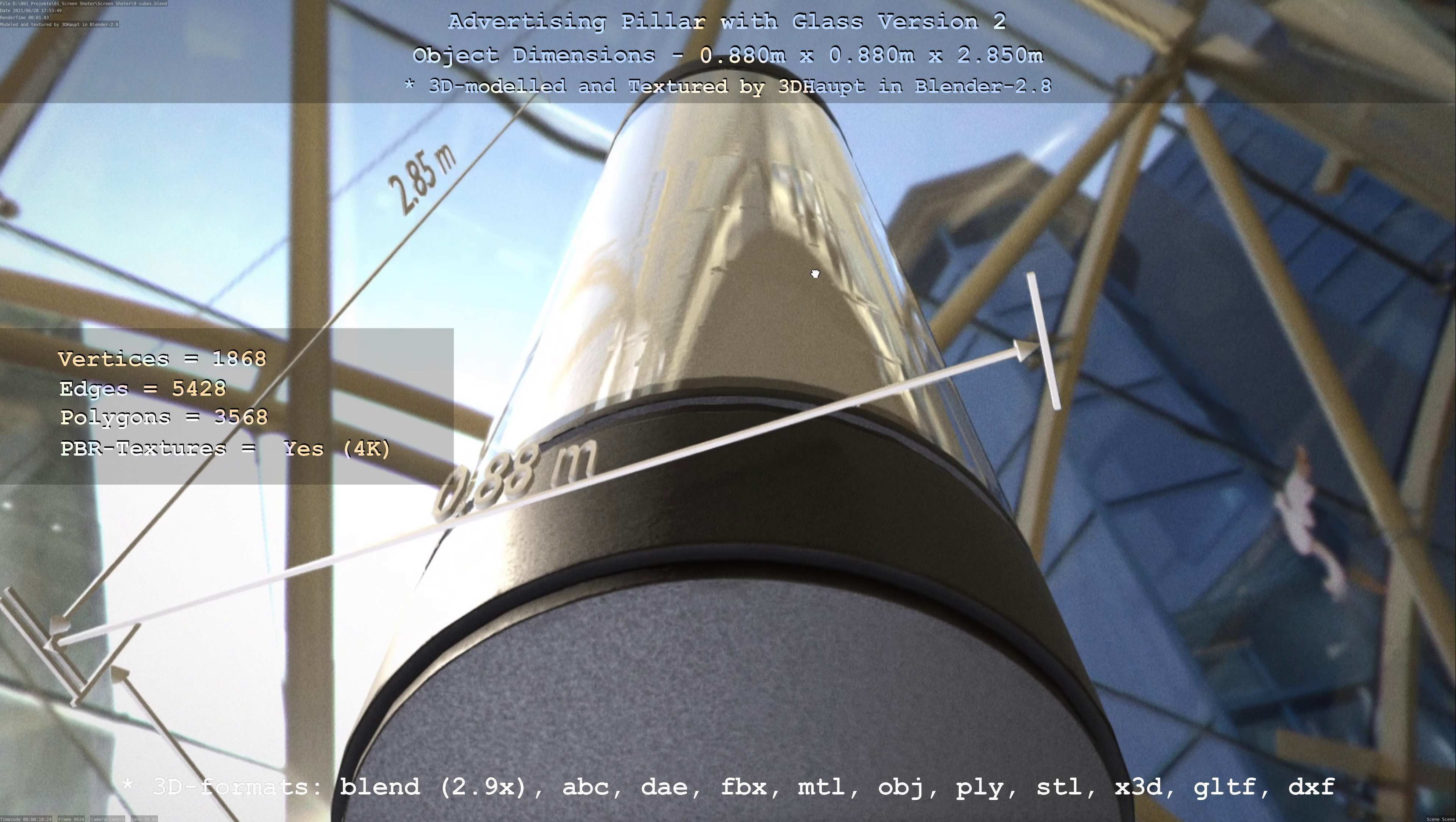 Advertising Pillar with Glass 2 Low-poly 3D model_114