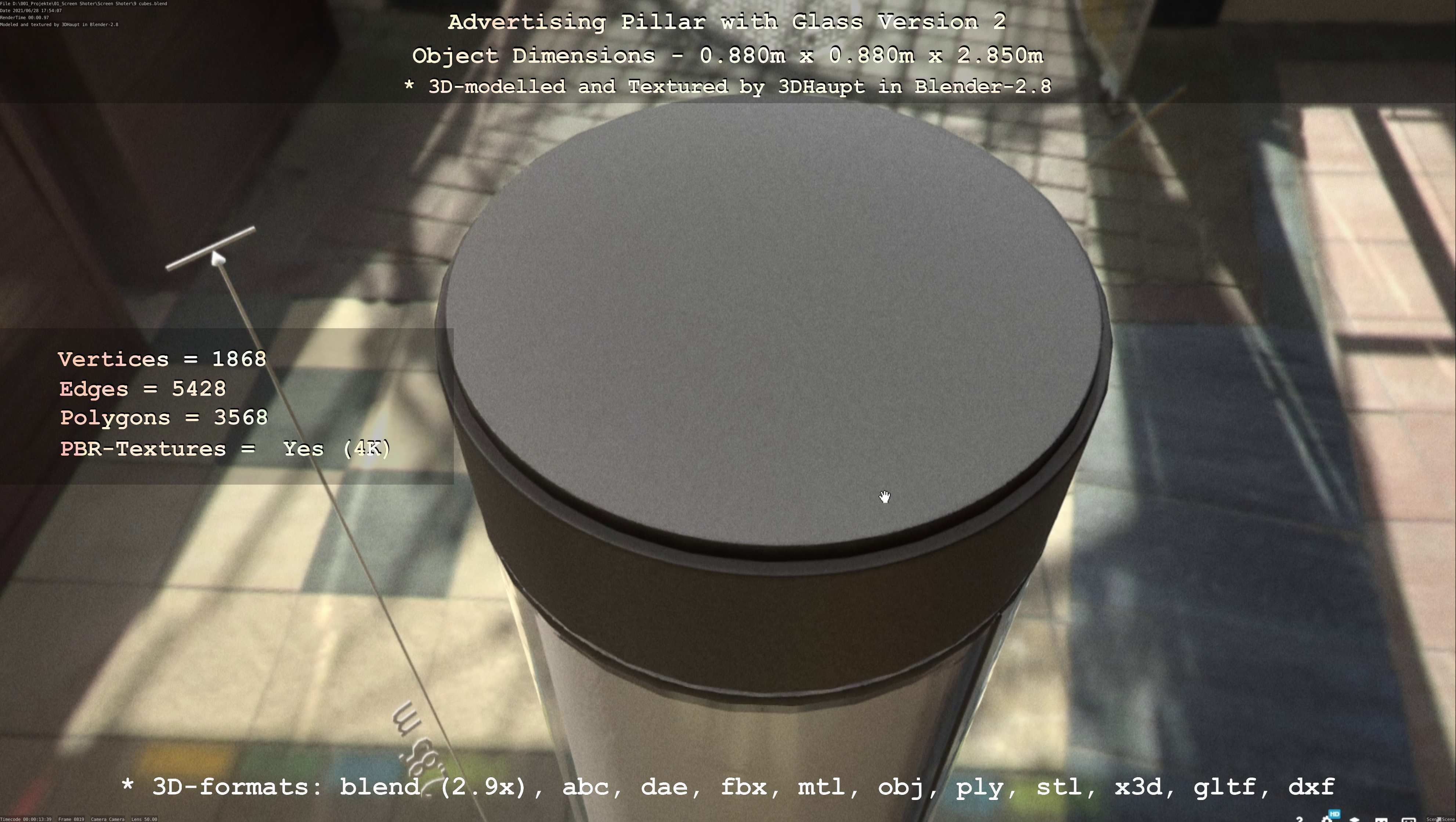 Advertising Pillar with Glass 2 Low-poly 3D model_121