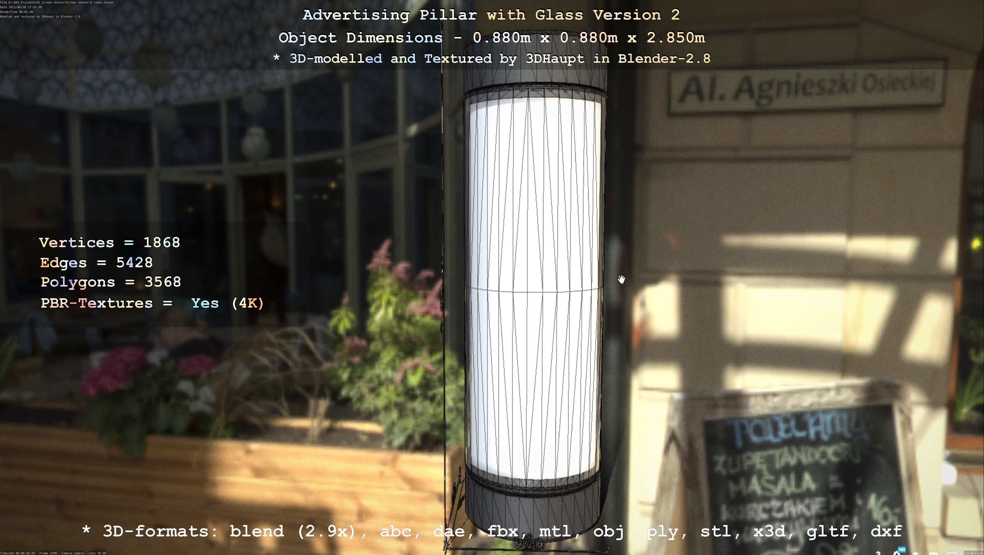 Advertising Pillar with Glass 2 Low-poly 3D model_111
