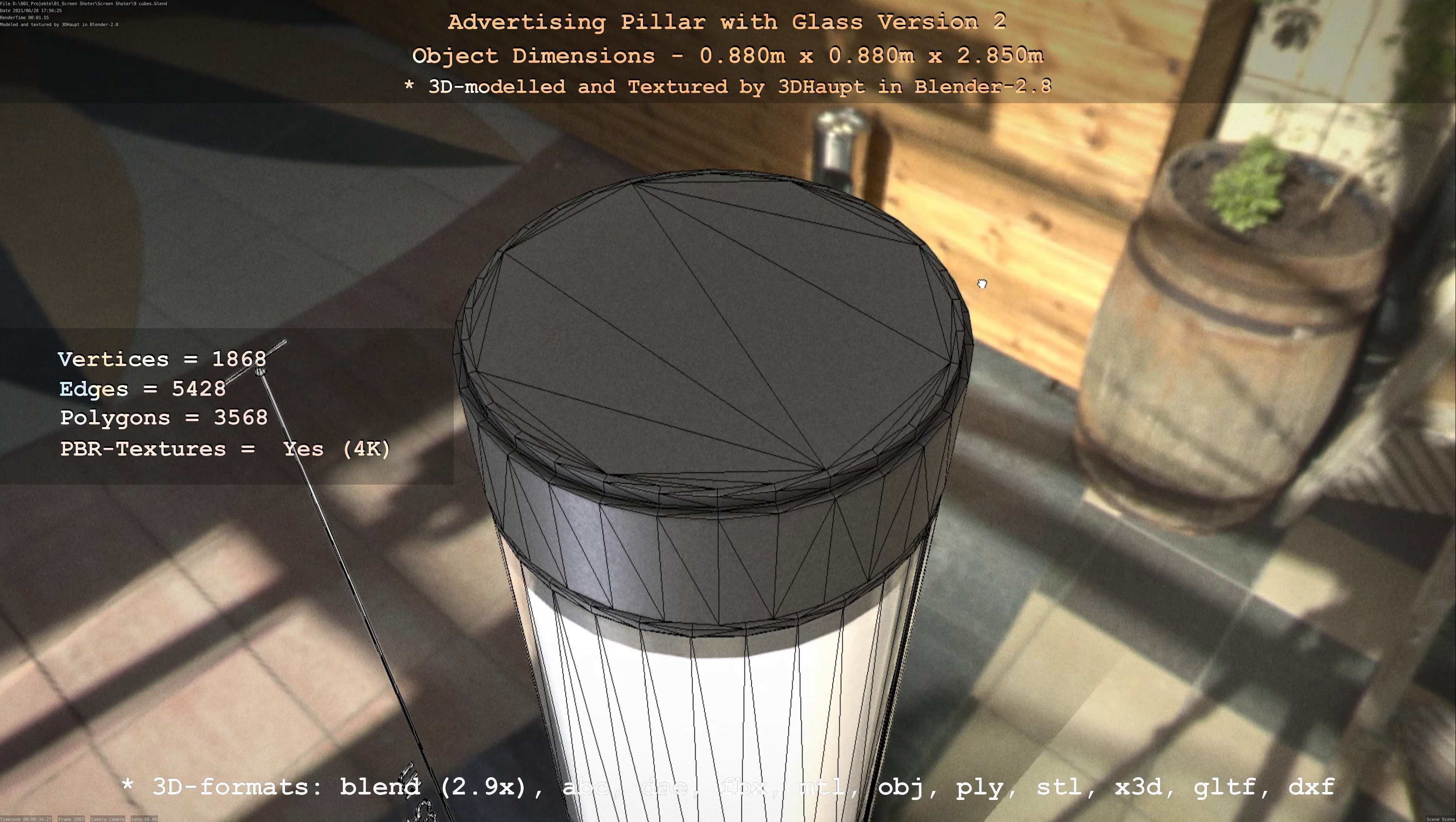 Advertising Pillar with Glass 2 Low-poly 3D model_18