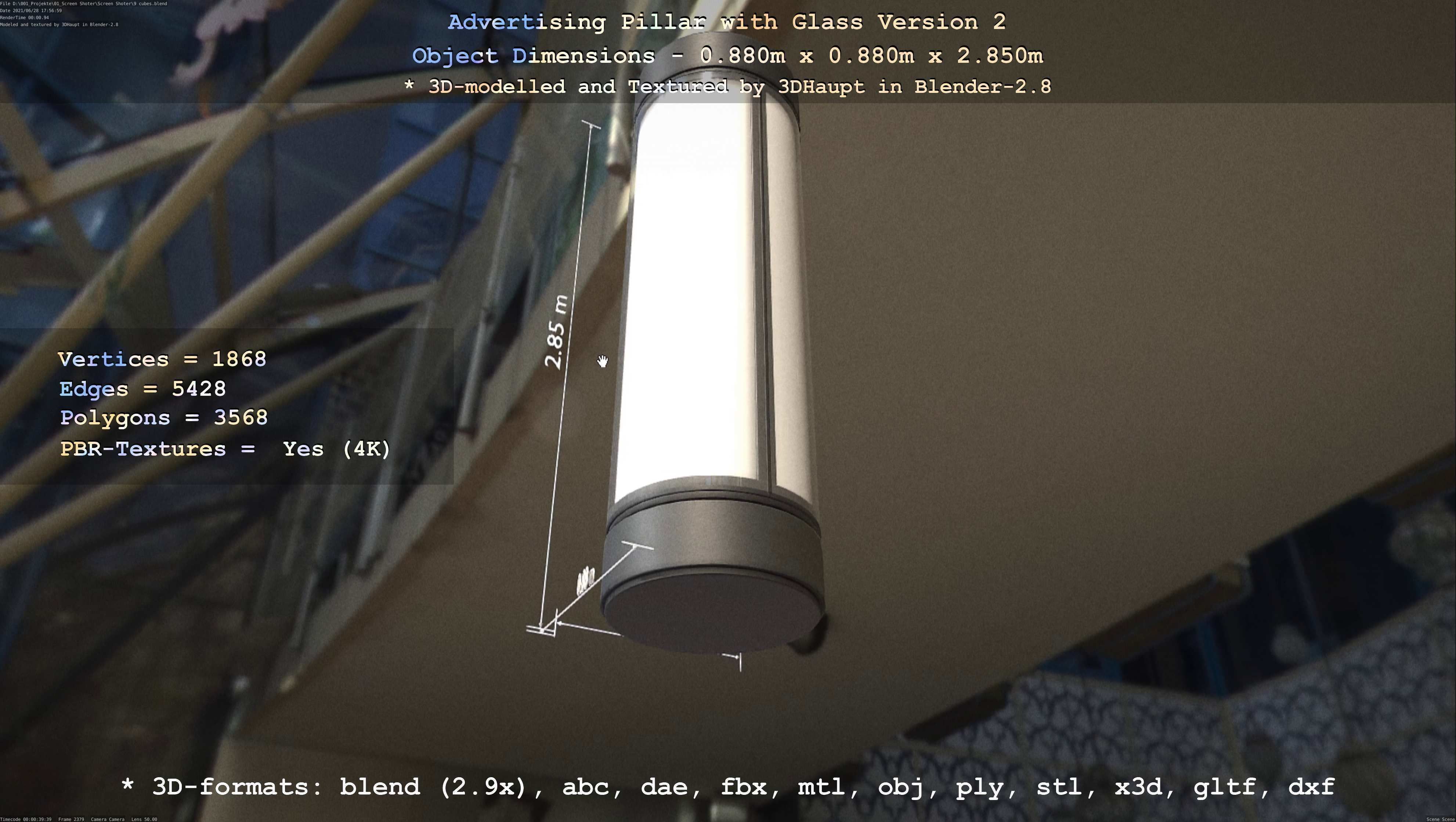 Advertising Pillar with Glass 2 Low-poly 3D model_84