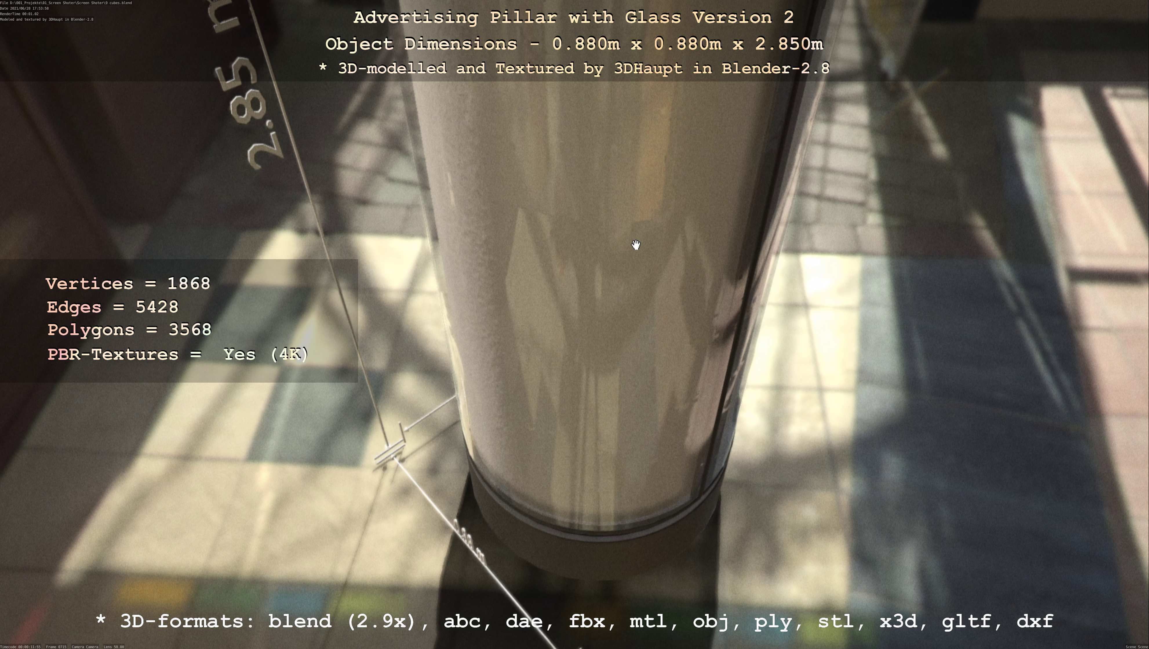 Advertising Pillar with Glass 2 Low-poly 3D model_117