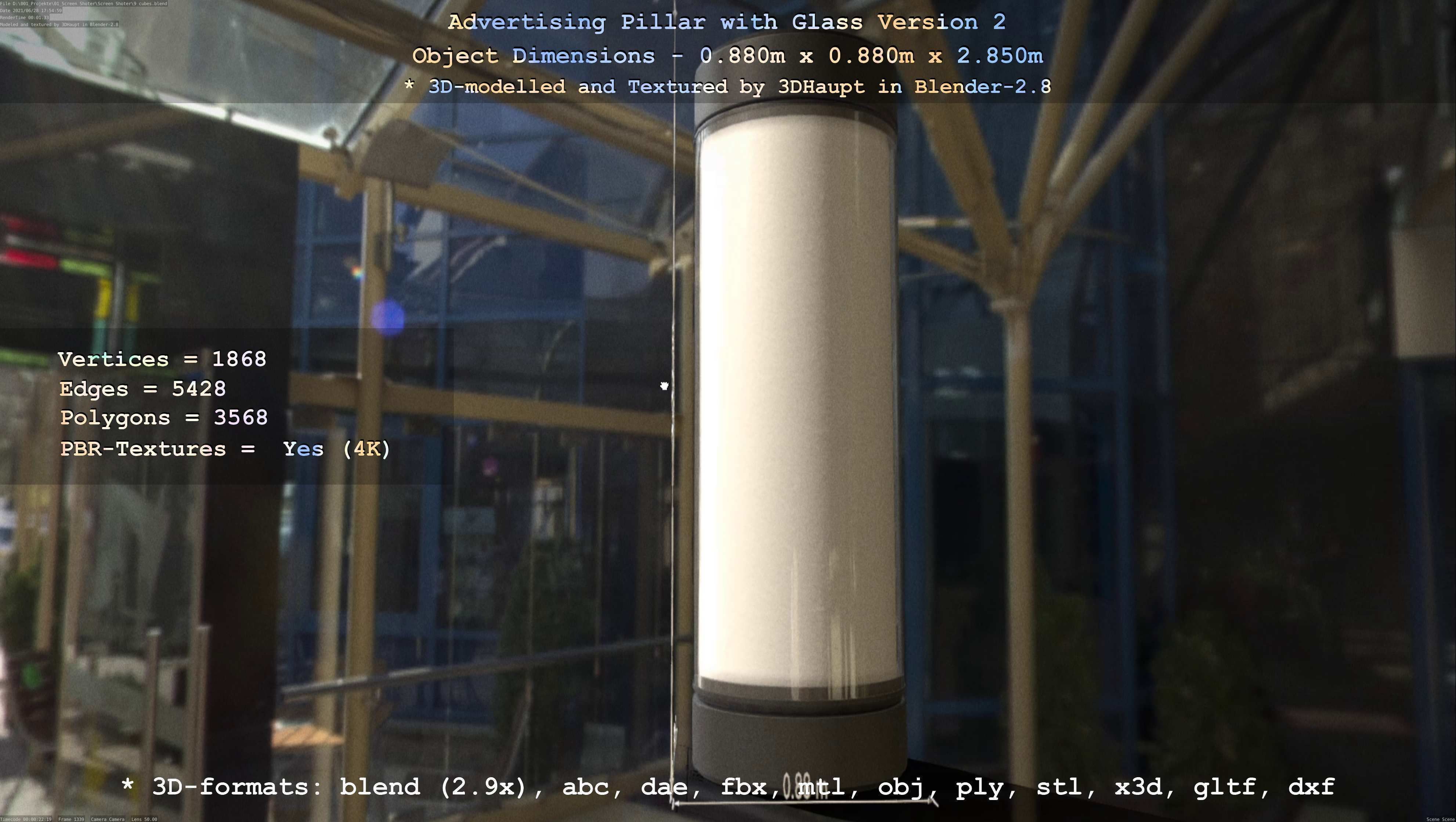 Advertising Pillar with Glass 2 Low-poly 3D model_145