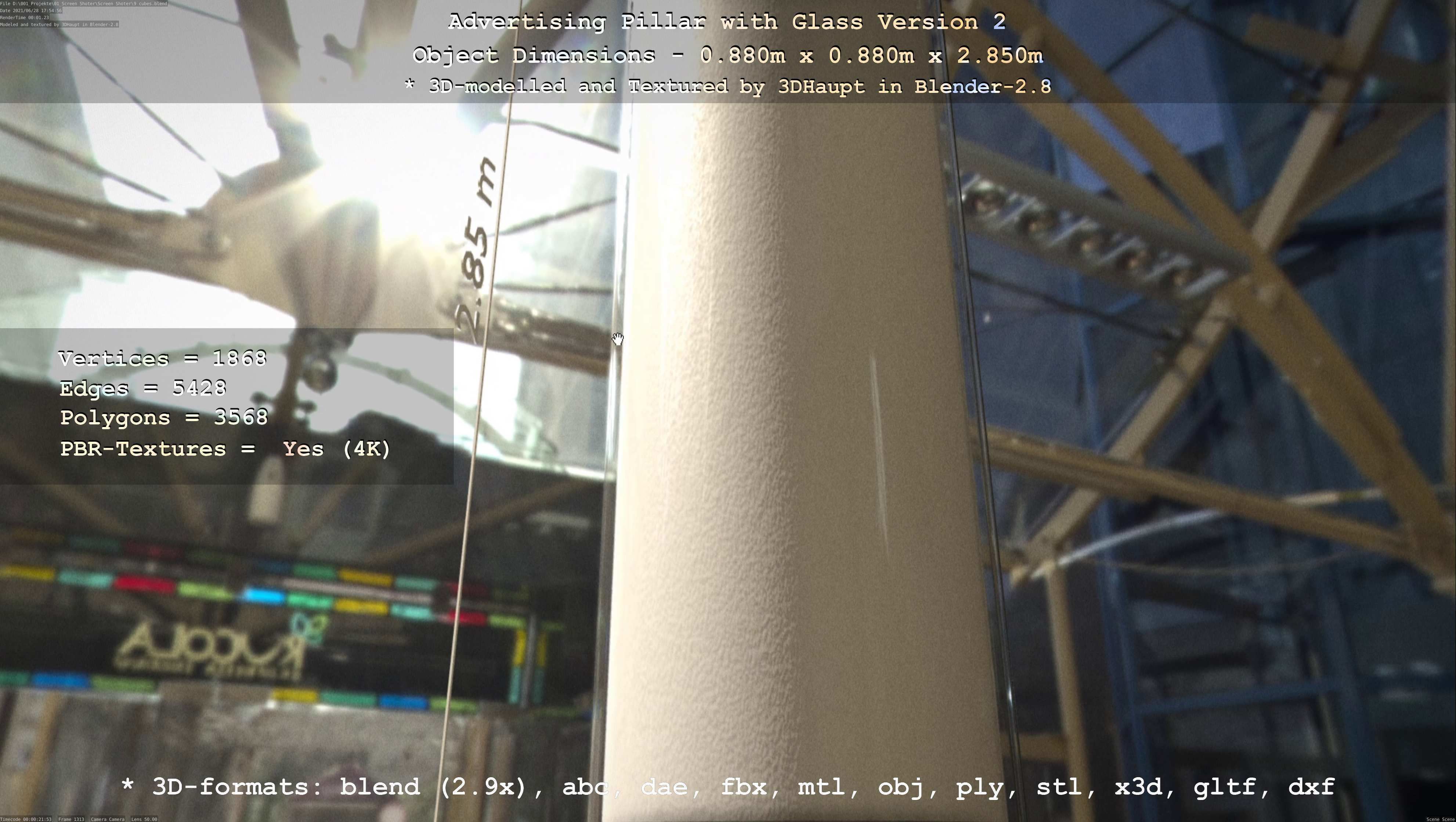 Advertising Pillar with Glass 2 Low-poly 3D model_35