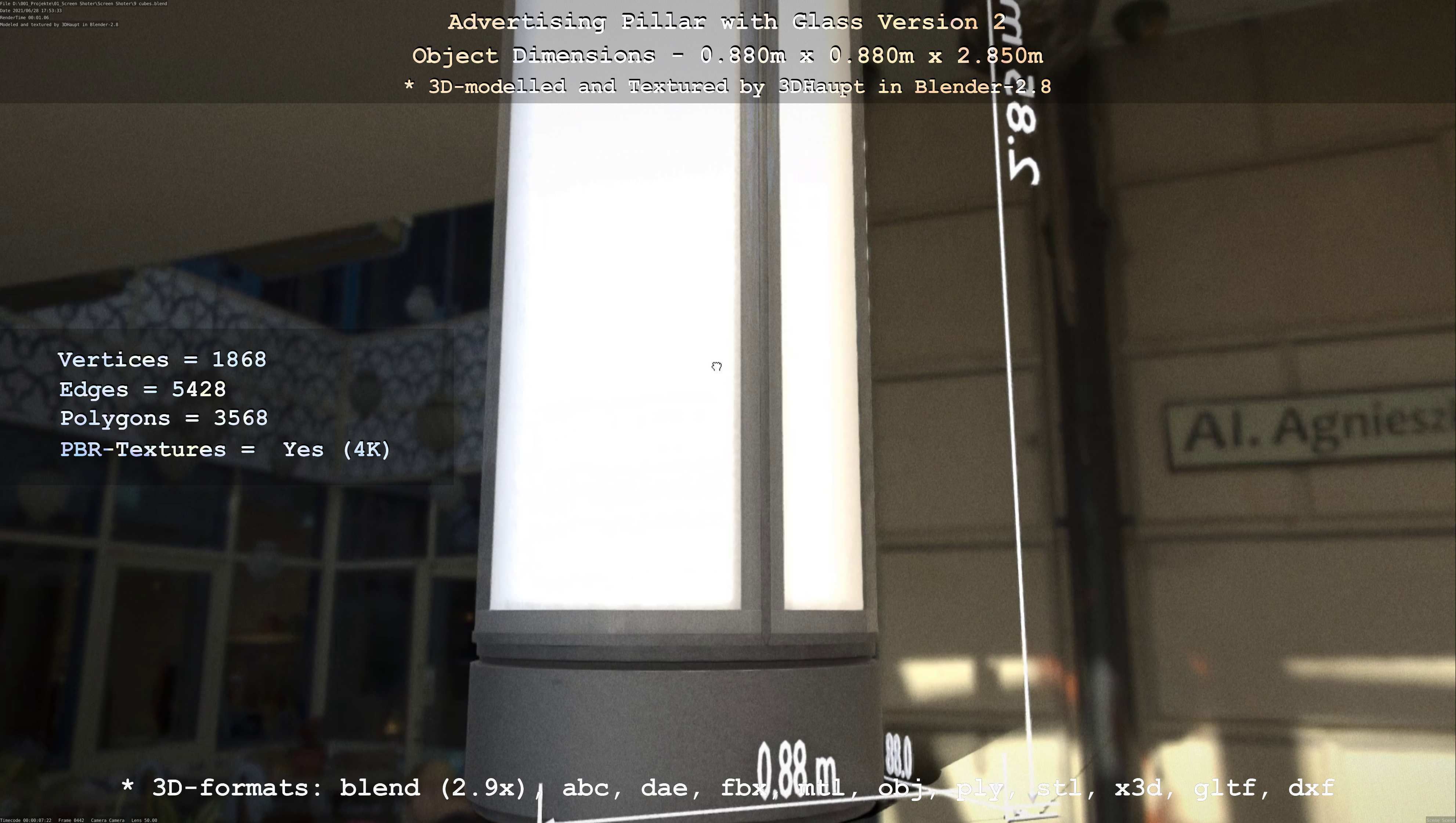 Advertising Pillar with Glass 2 Low-poly 3D model_43