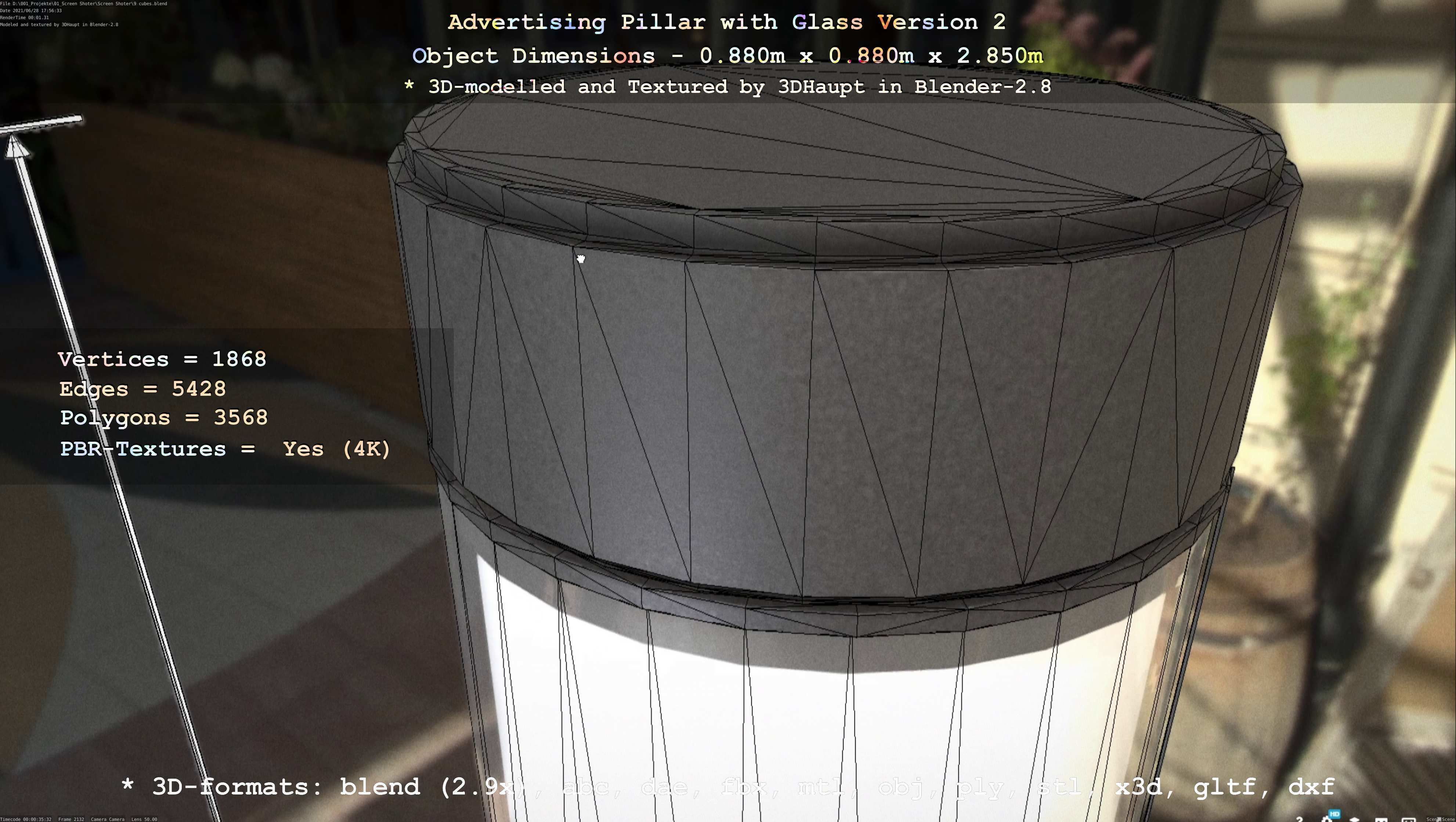 Advertising Pillar with Glass 2 Low-poly 3D model_19