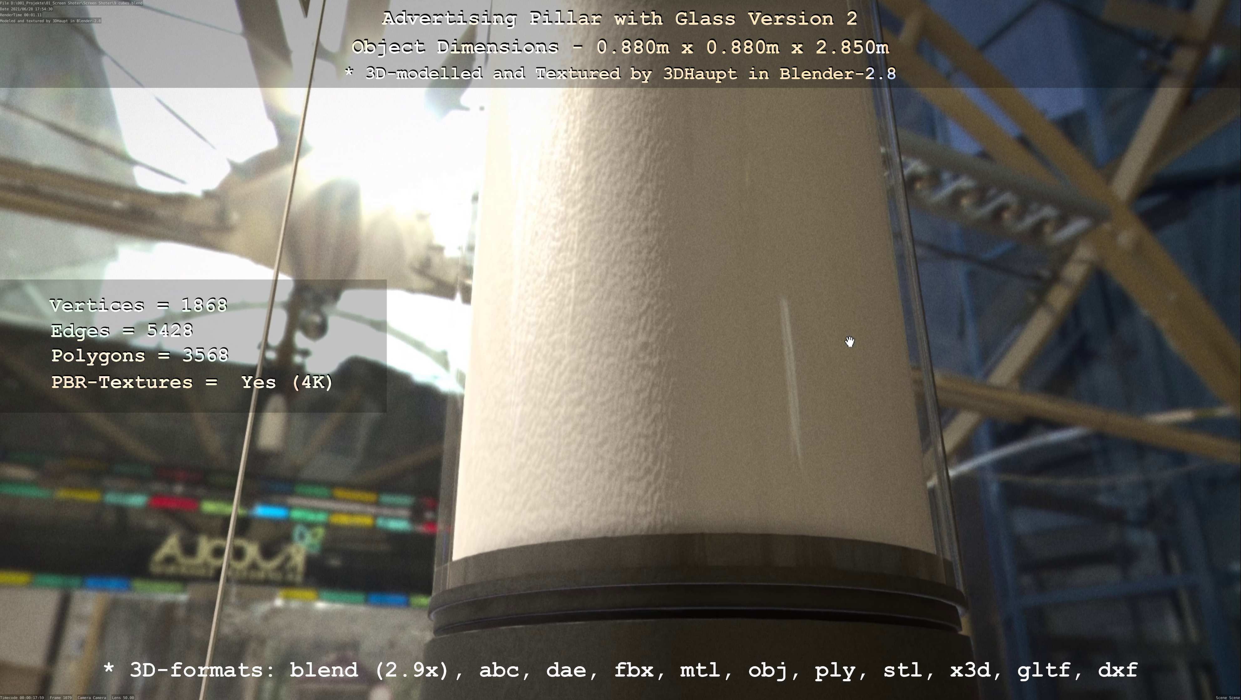 Advertising Pillar with Glass 2 Low-poly 3D model_132