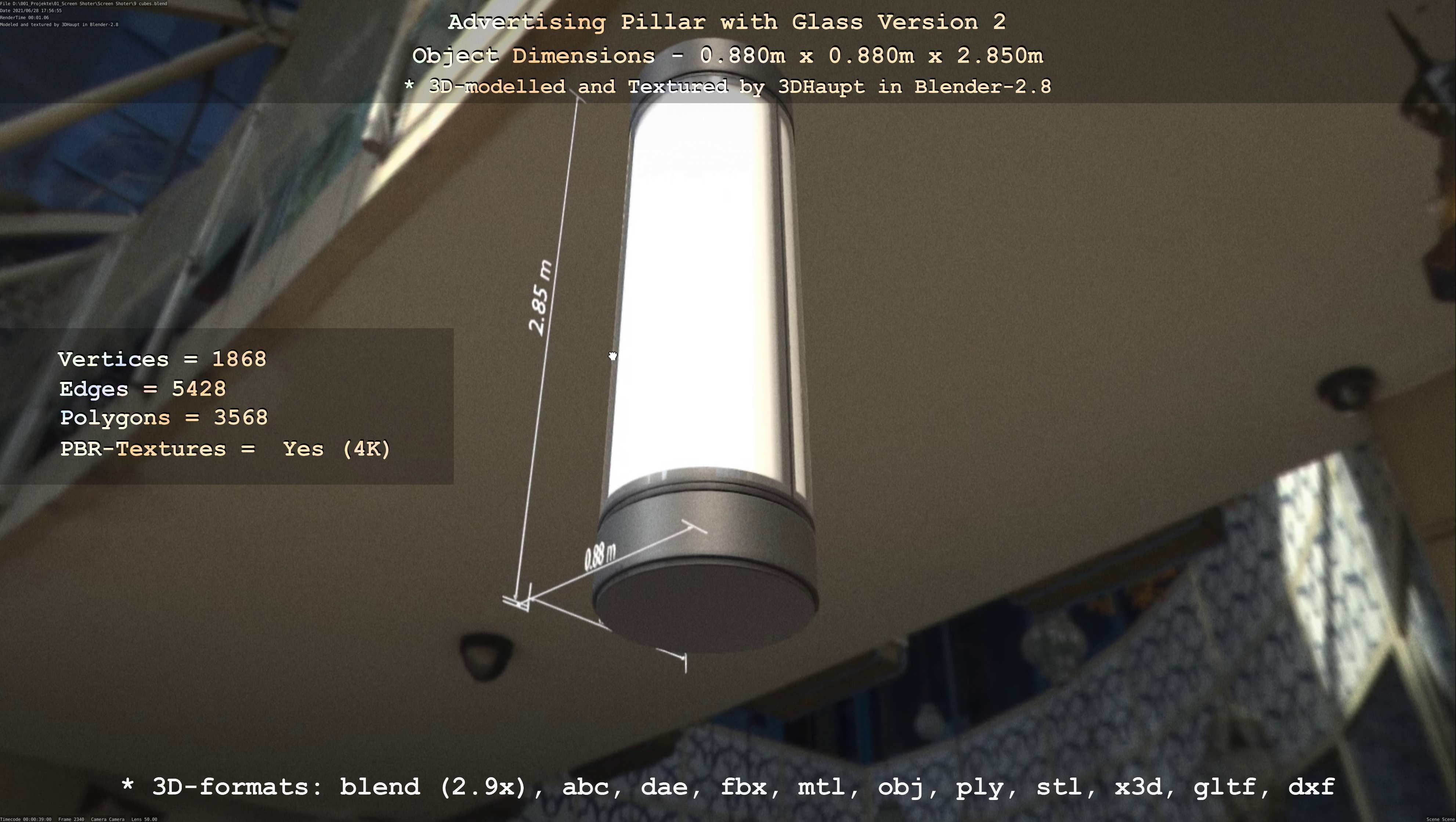 Advertising Pillar with Glass 2 Low-poly 3D model_81