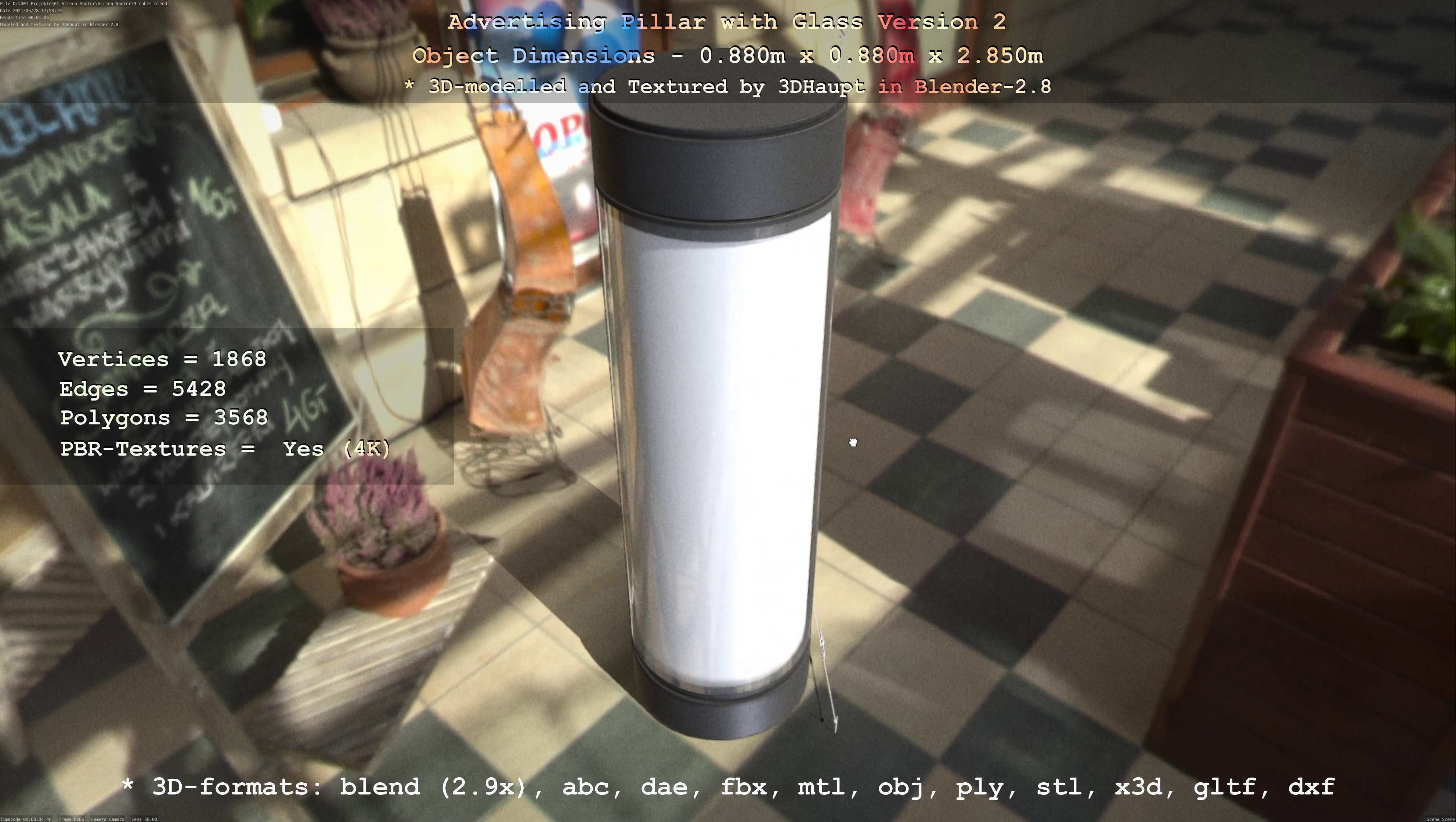 Advertising Pillar with Glass 2 Low-poly 3D model_40