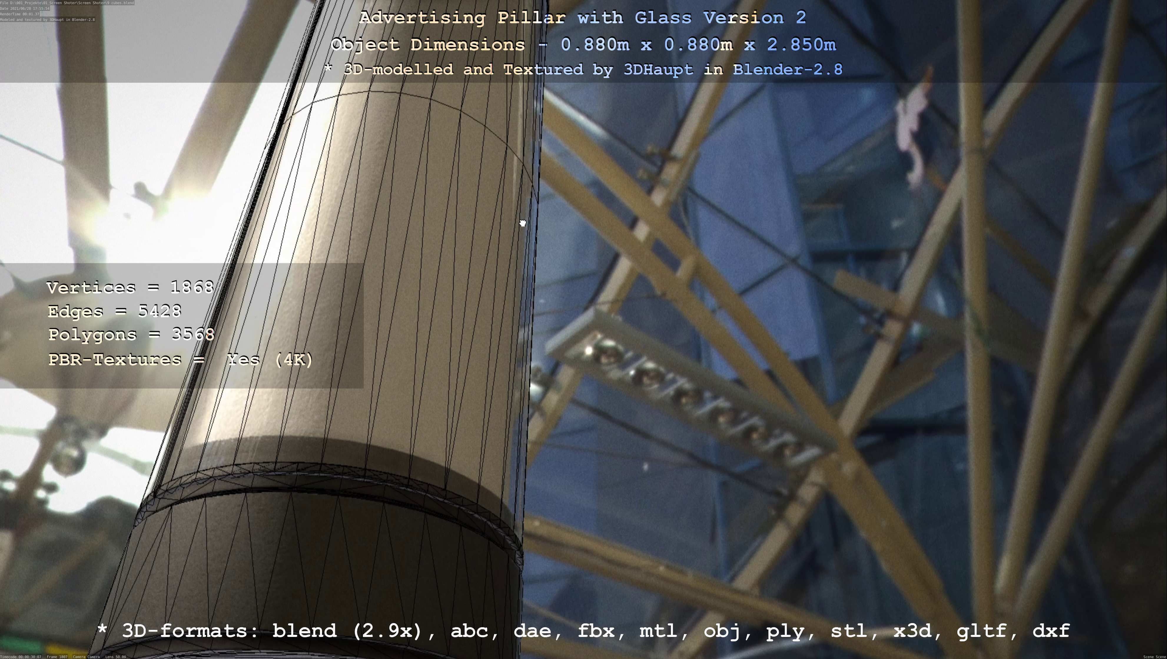 Advertising Pillar with Glass 2 Low-poly 3D model_60