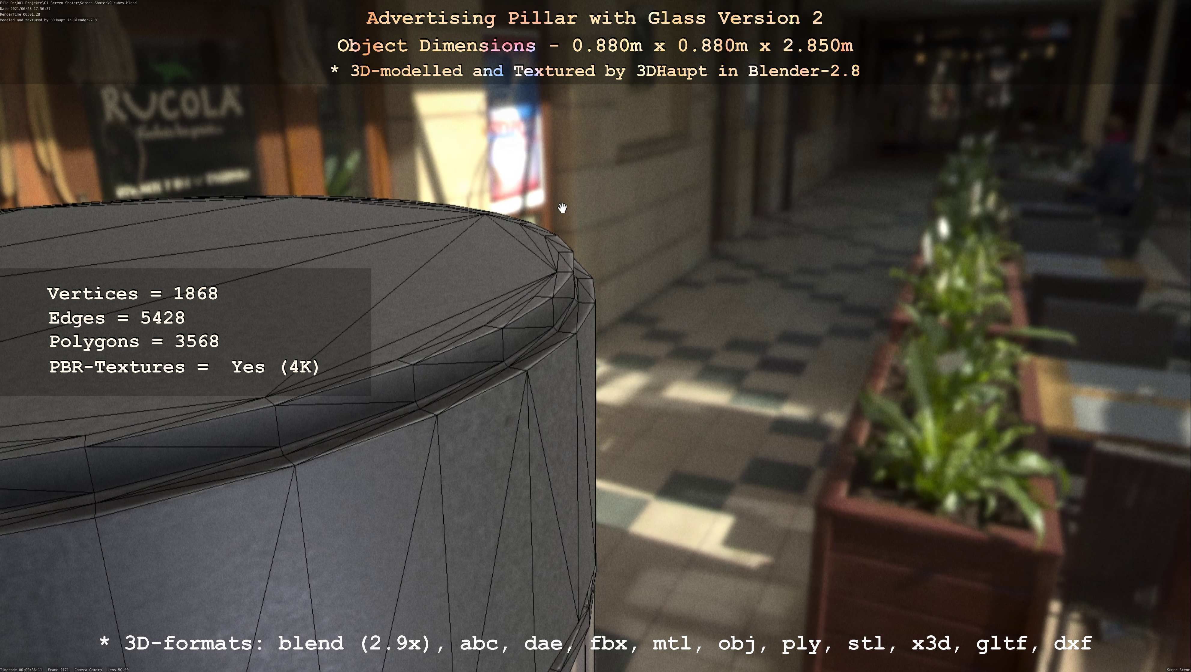 Advertising Pillar with Glass 2 Low-poly 3D model_74