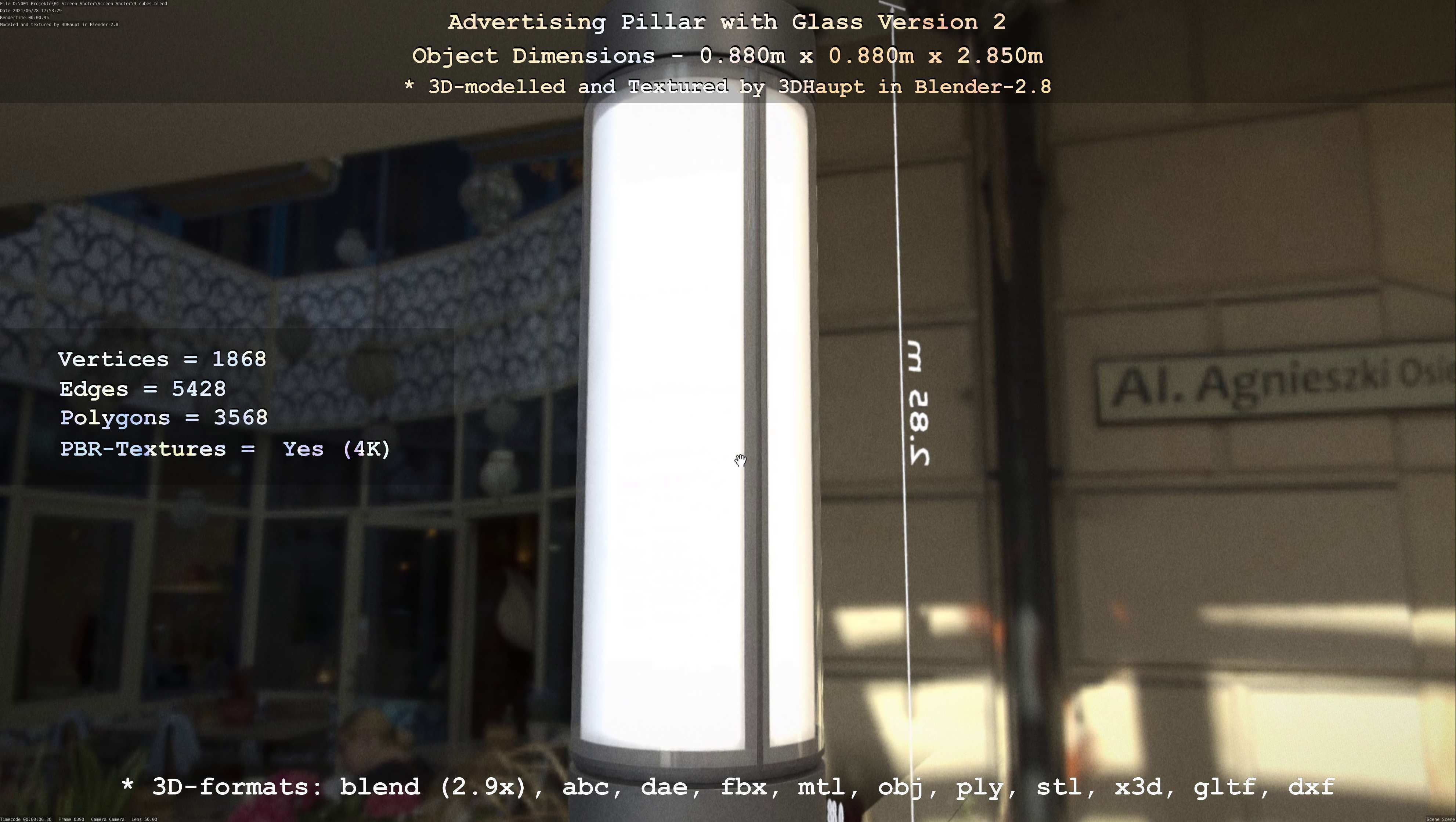 Advertising Pillar with Glass 2 Low-poly 3D model_103