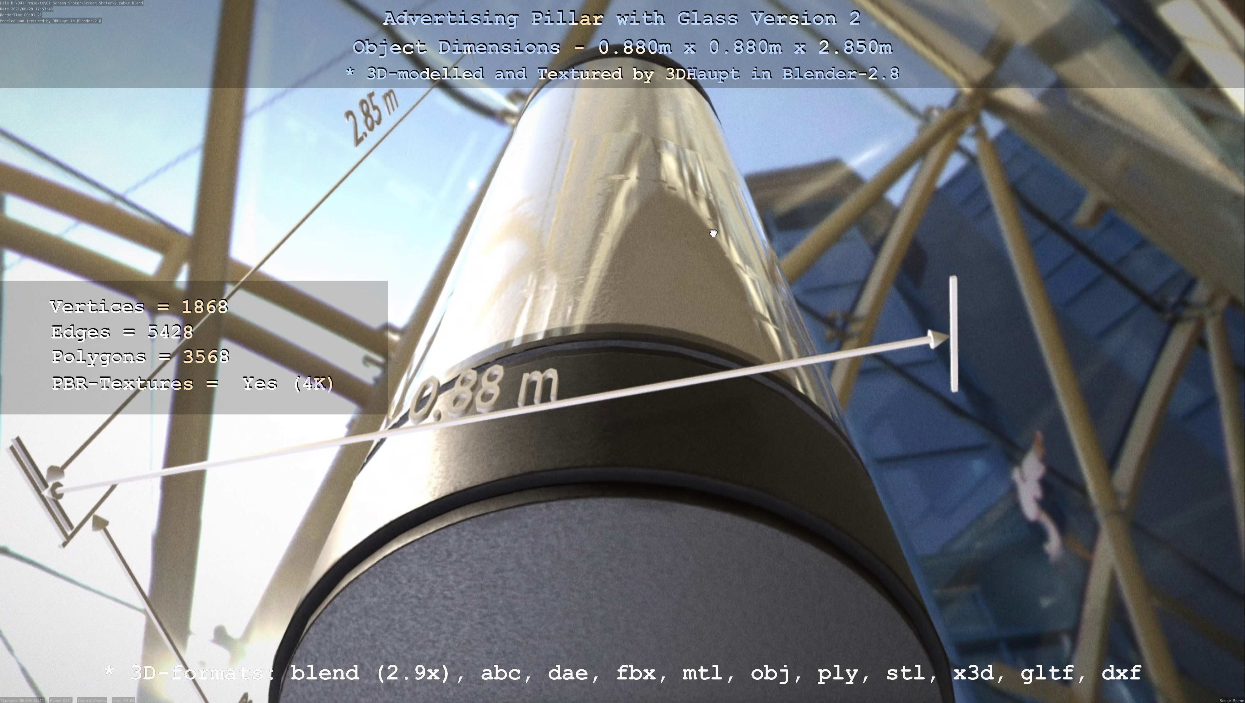 Advertising Pillar with Glass 2 Low-poly 3D model_113