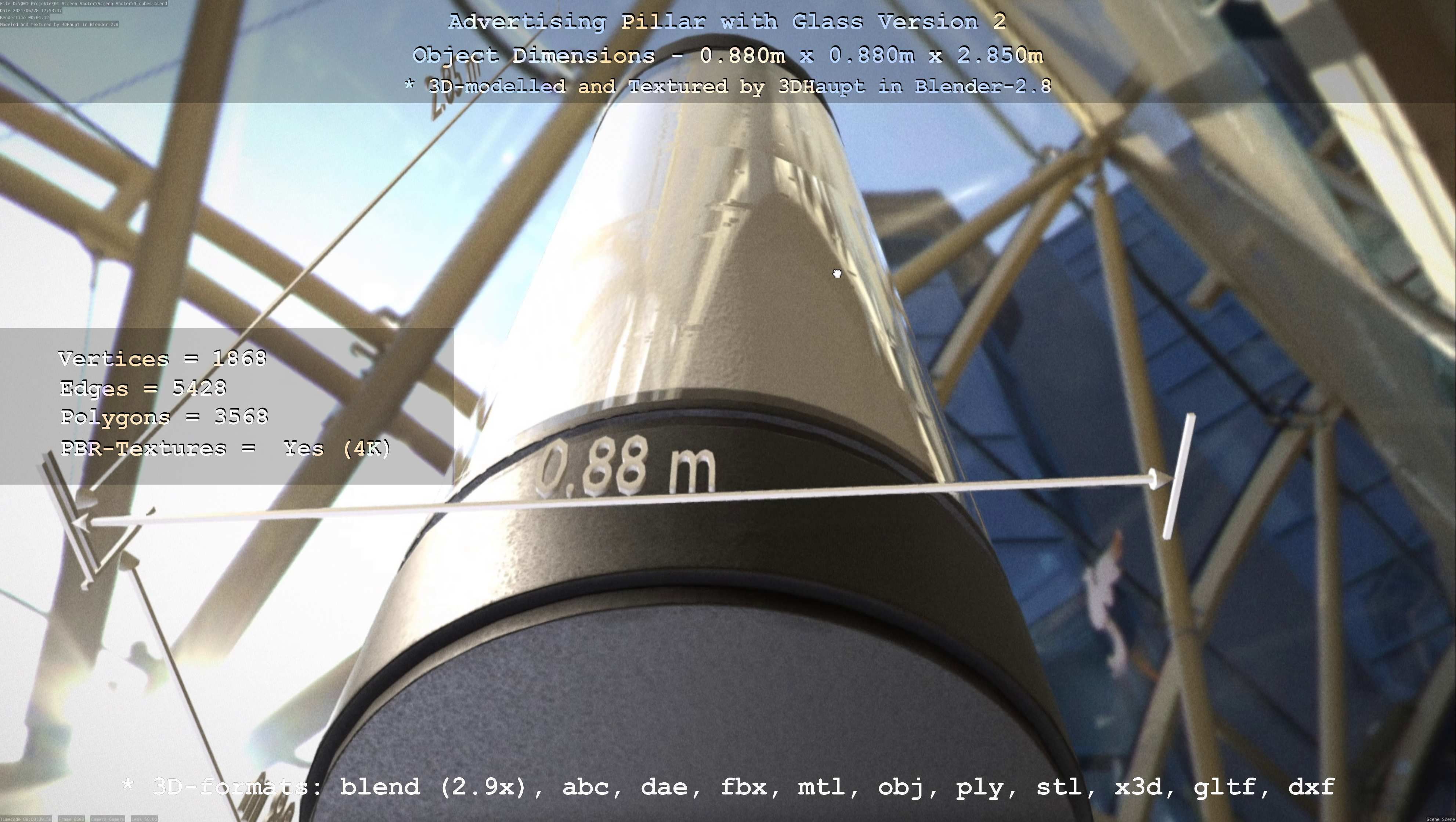 Advertising Pillar with Glass 2 Low-poly 3D model_112